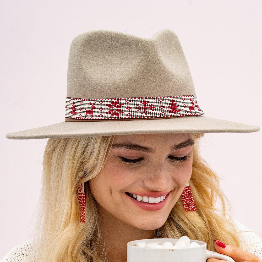 Ryan Faire Isle Red Snowflakes Beaded Stretch Hatband Red Wholesale