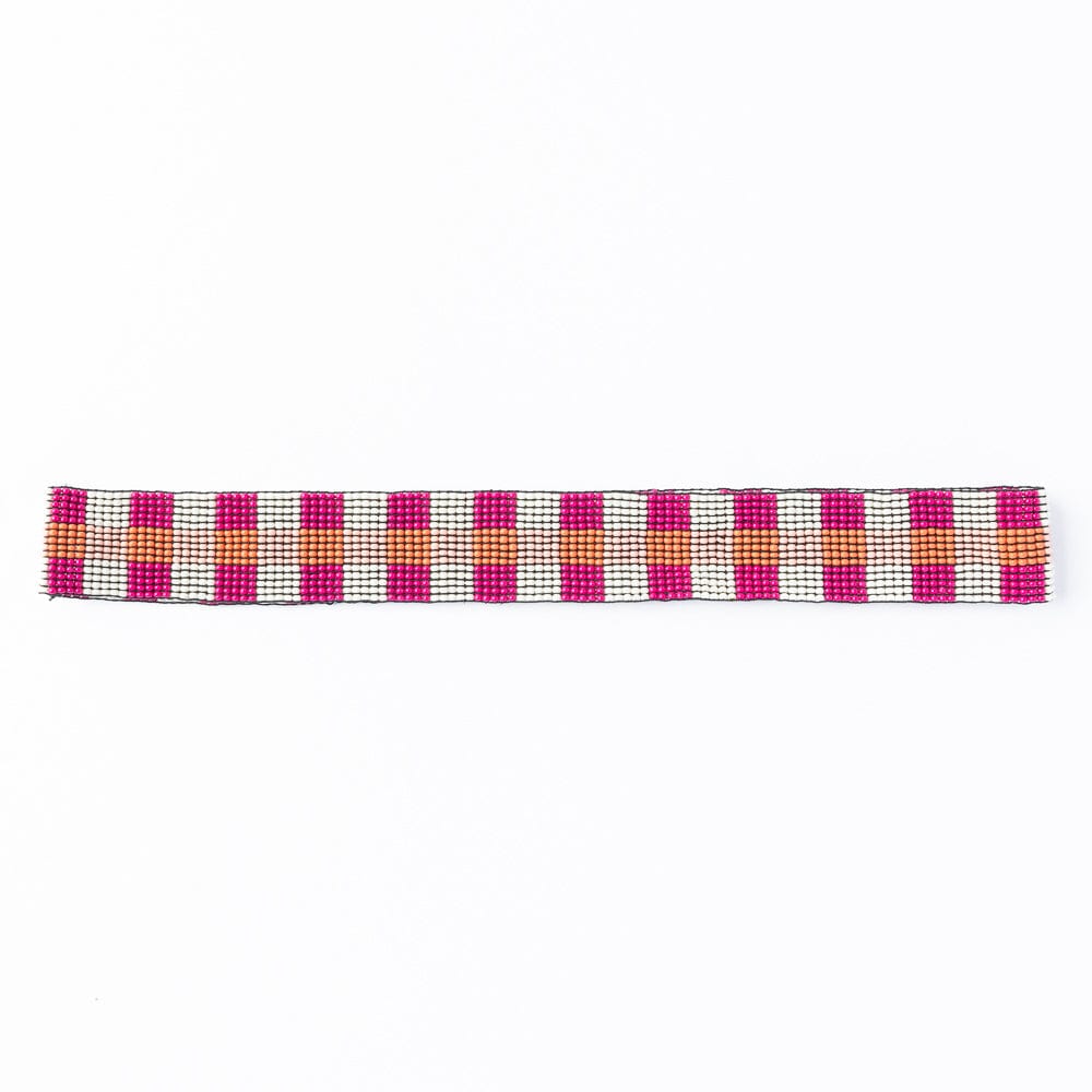 Ryan Gingham Beaded Hatband Pink