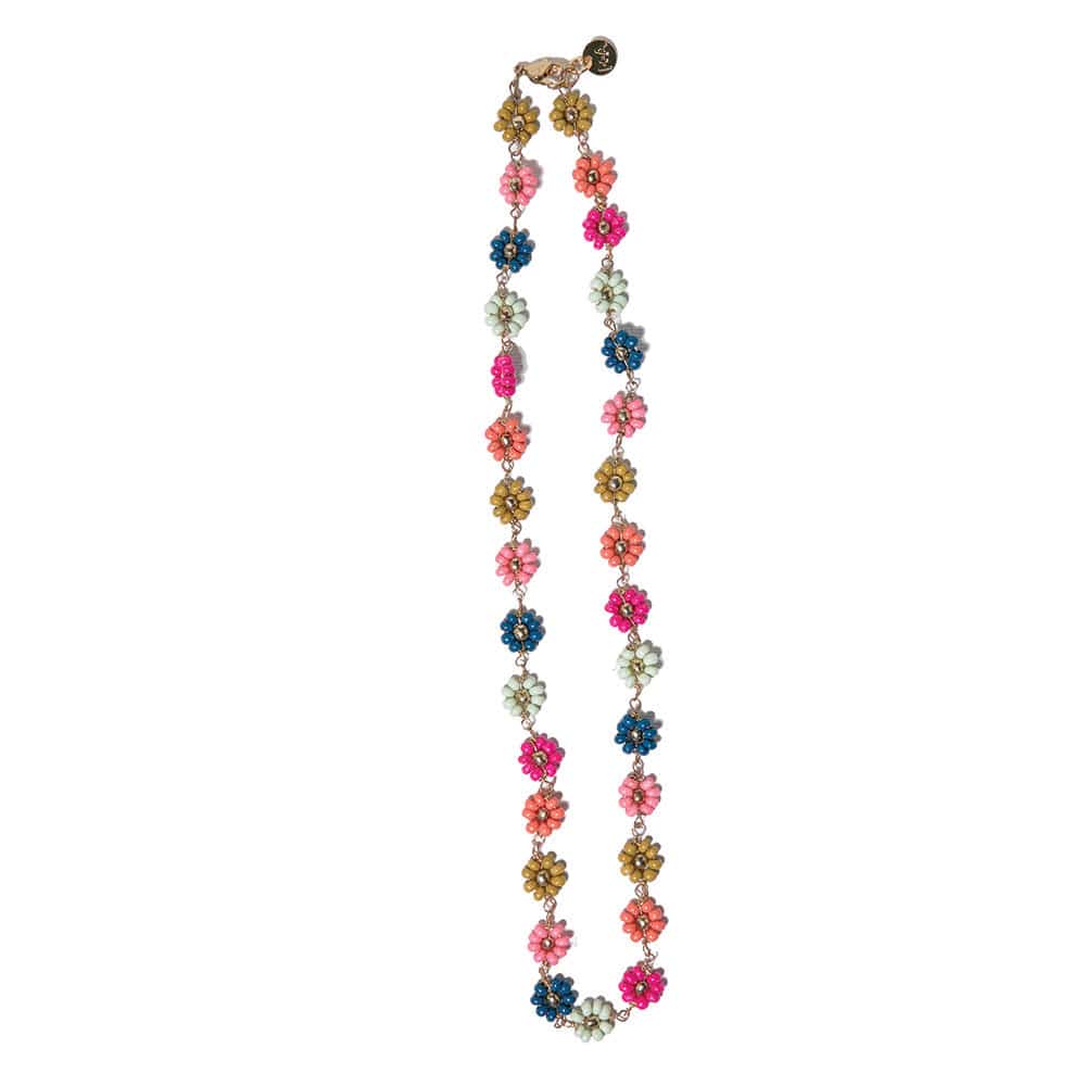 Amanda Multi Color Flowers Beaded Necklace Rainbow Wholesale