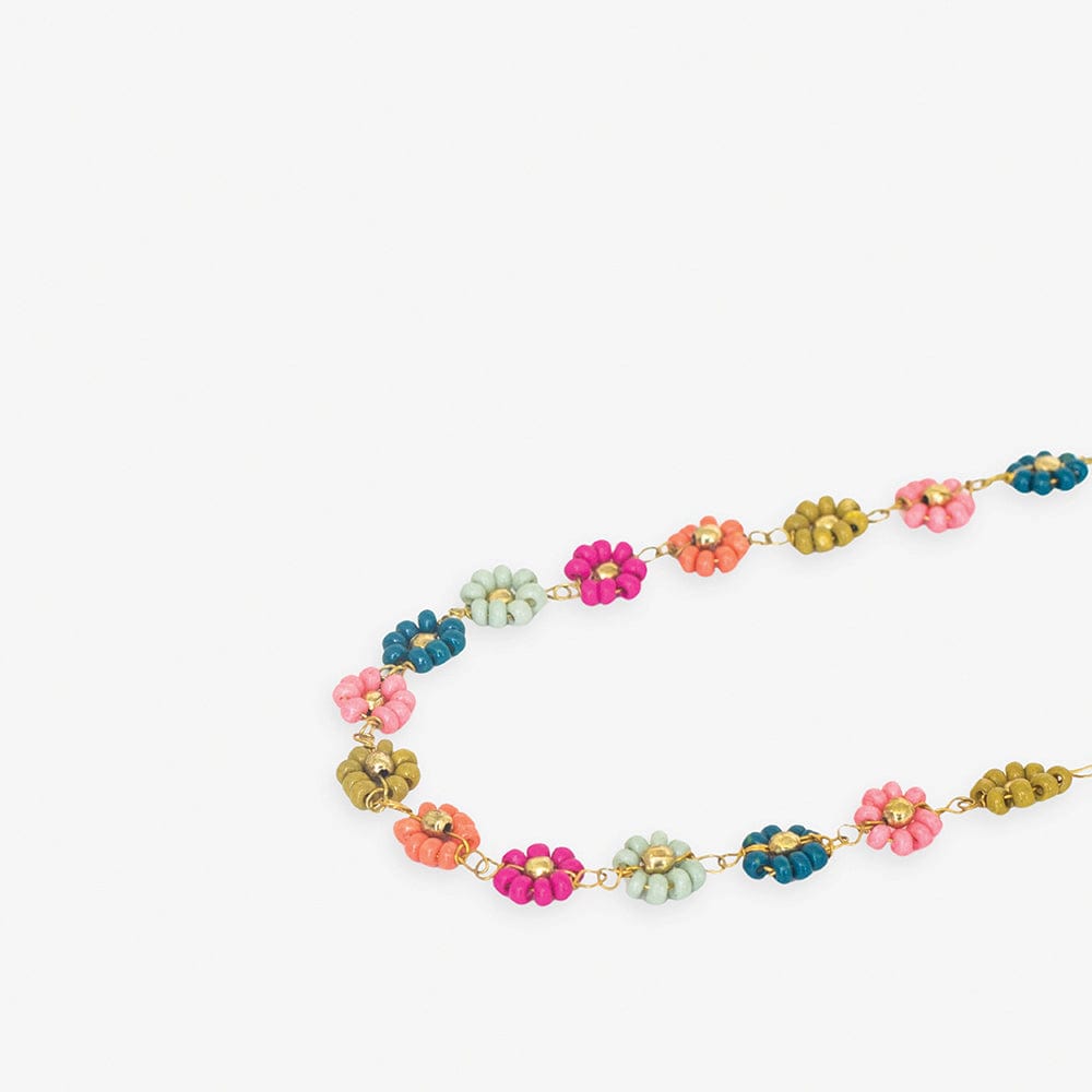 Amanda Multi Color Flowers Beaded Necklace Rainbow Wholesale