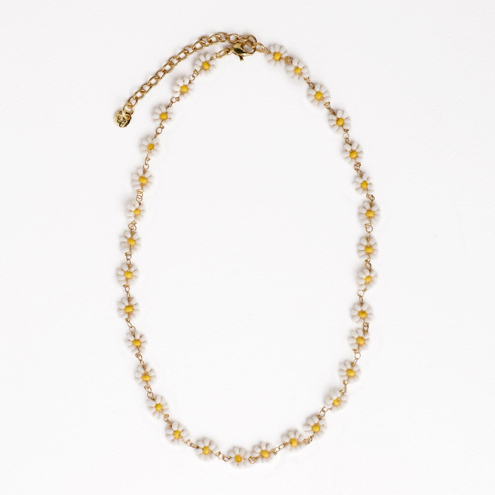 Amanda Flowers Beaded Necklace White + Yellow Wholesale