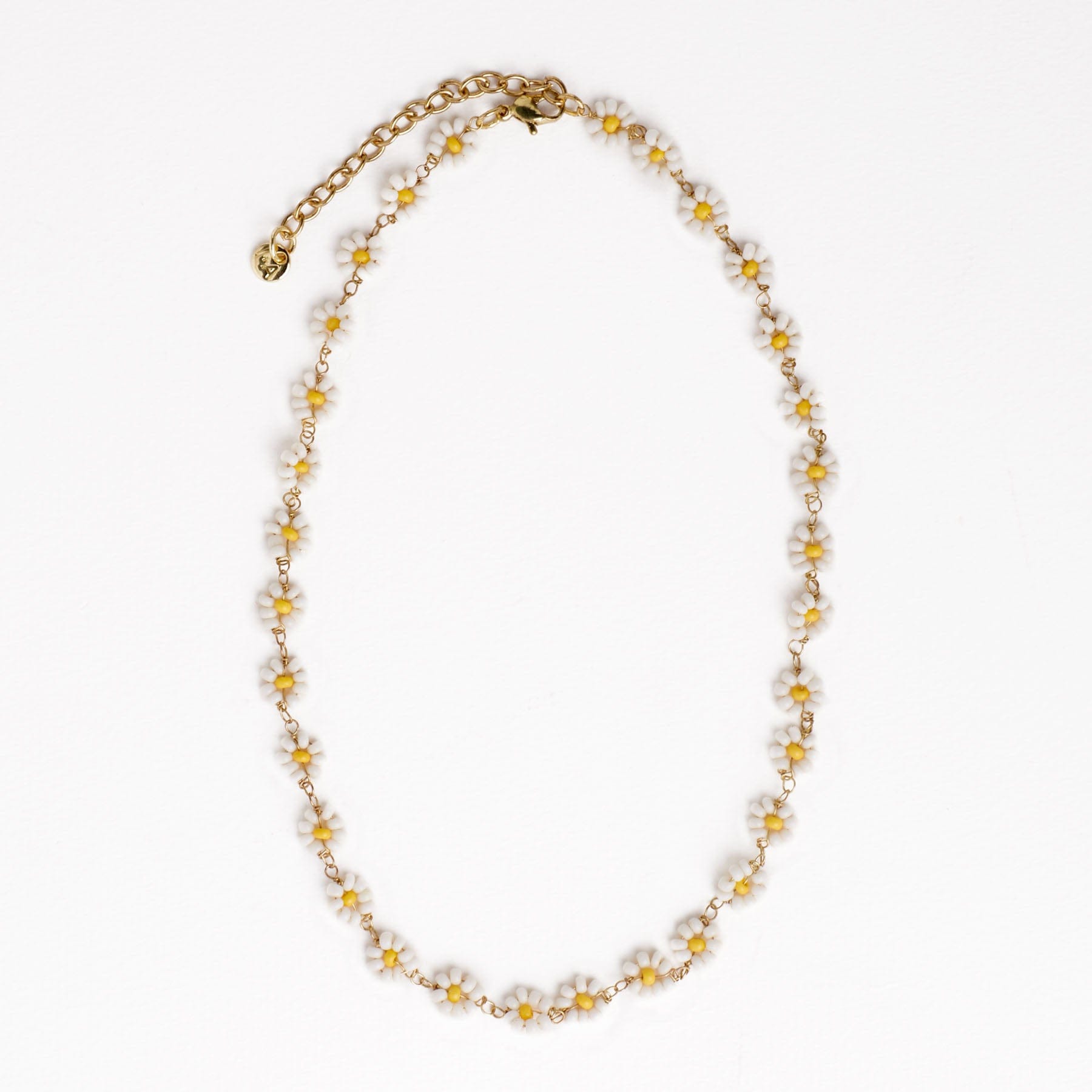 Amanda Flowers Beaded Necklace White + Yellow Wholesale