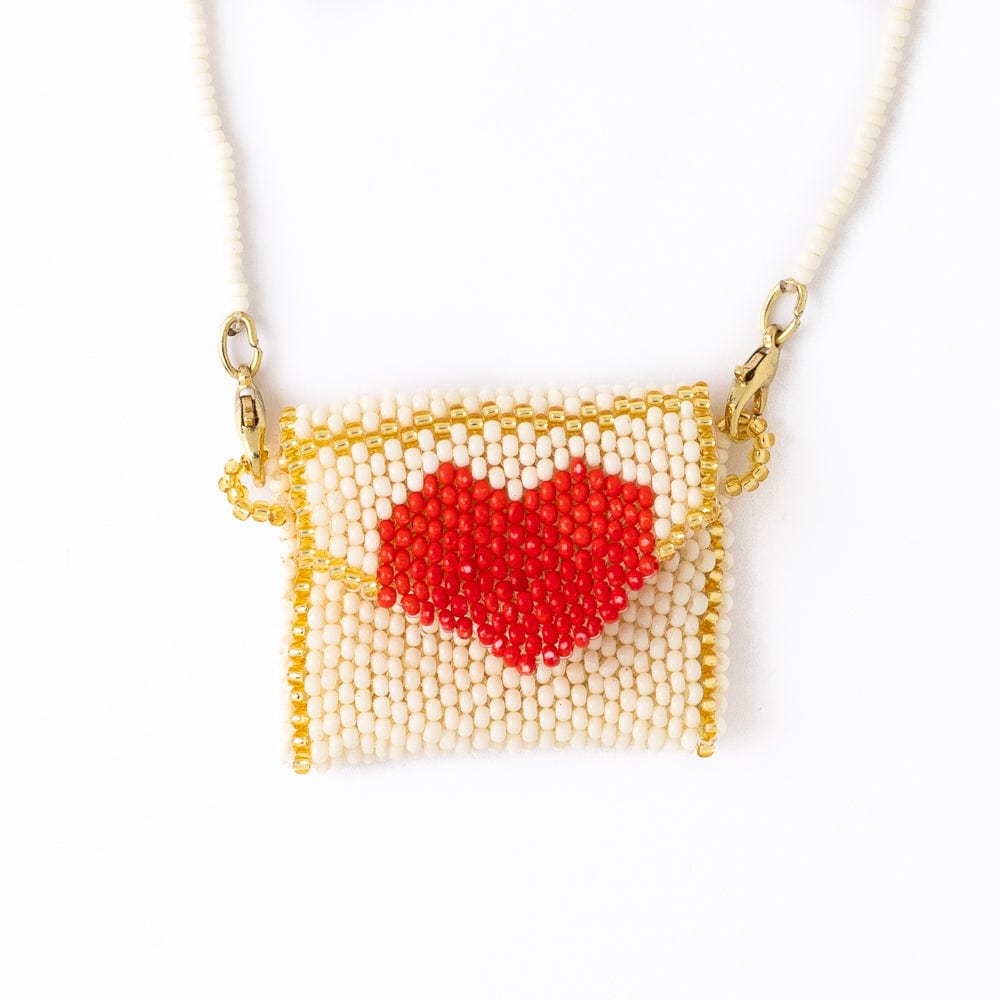 Izzie Pouch Necklace With Red Heart Ivory Wholesale