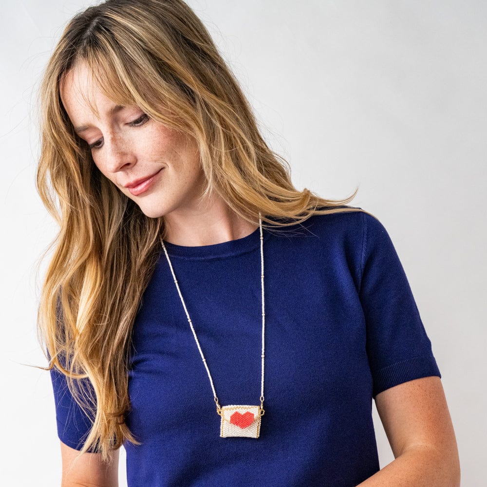 Izzie Pouch Necklace With Red Heart Ivory Wholesale