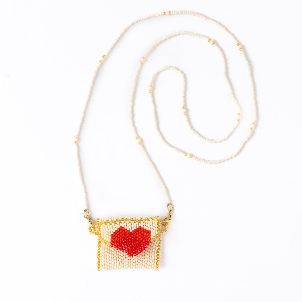 Izzie Pouch Necklace With Red Heart Ivory Wholesale