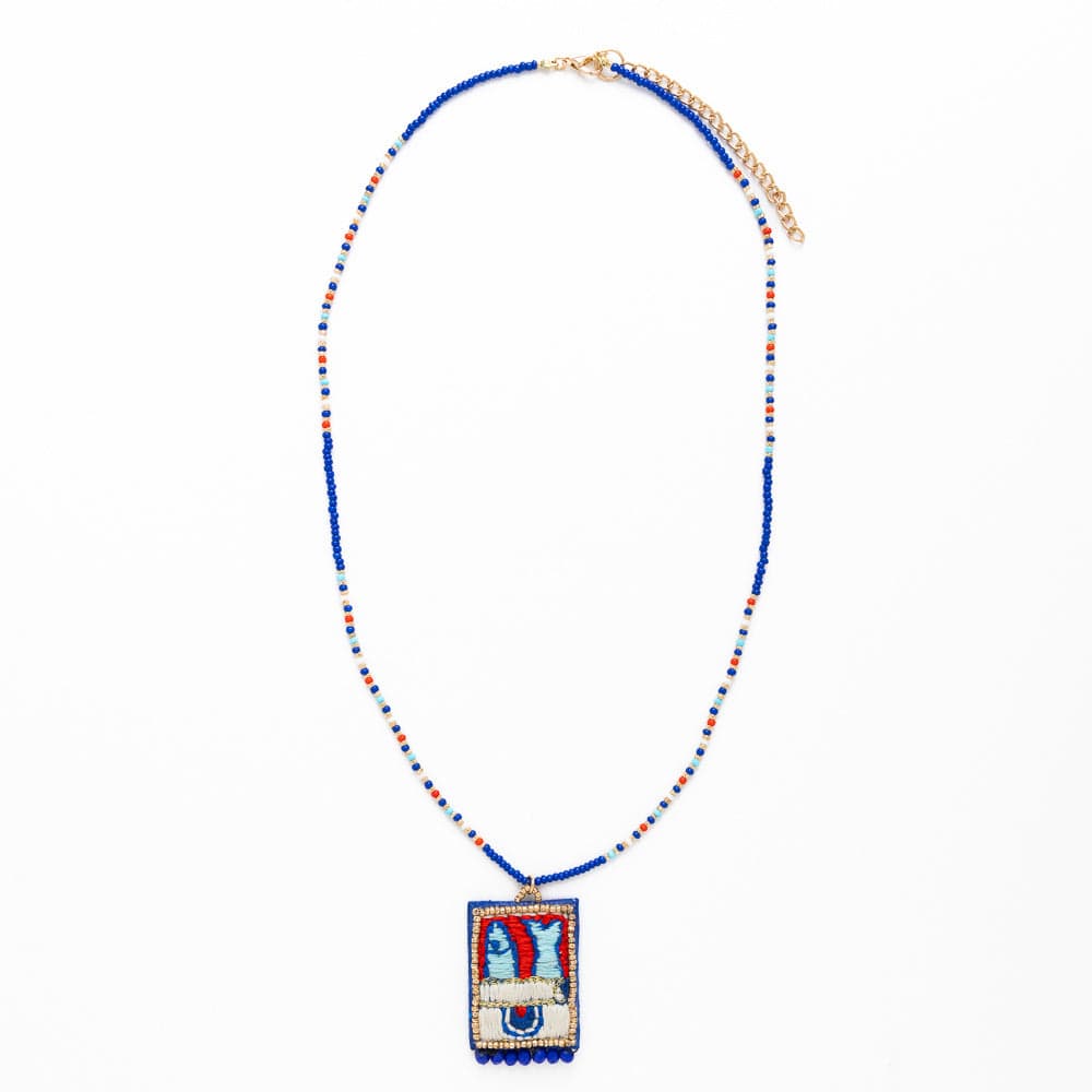 Robin Beaded Necklace With Embroidered Sardine Blue Wholesale