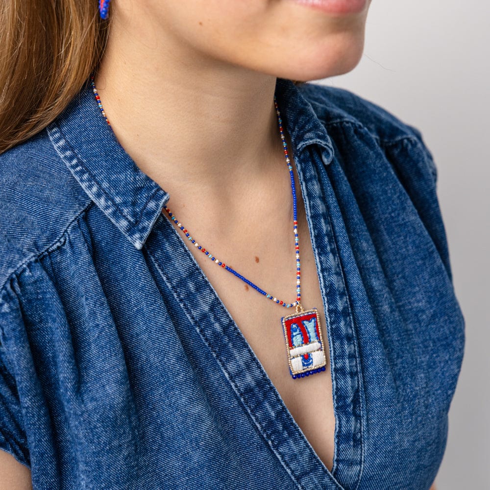 Robin Beaded Necklace With Embroidered Sardine Blue Wholesale