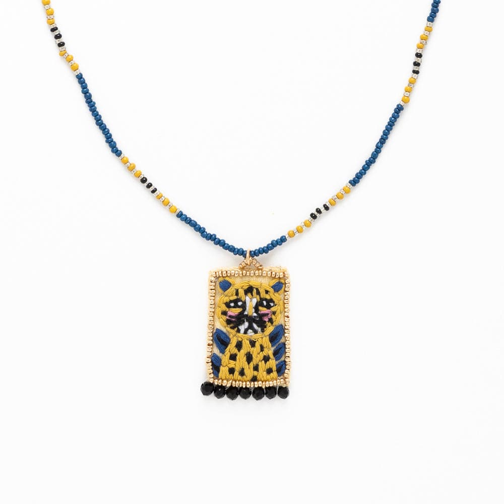 Robin Beaded Necklace With Embroidered Cheetah Multicolor Wholesale