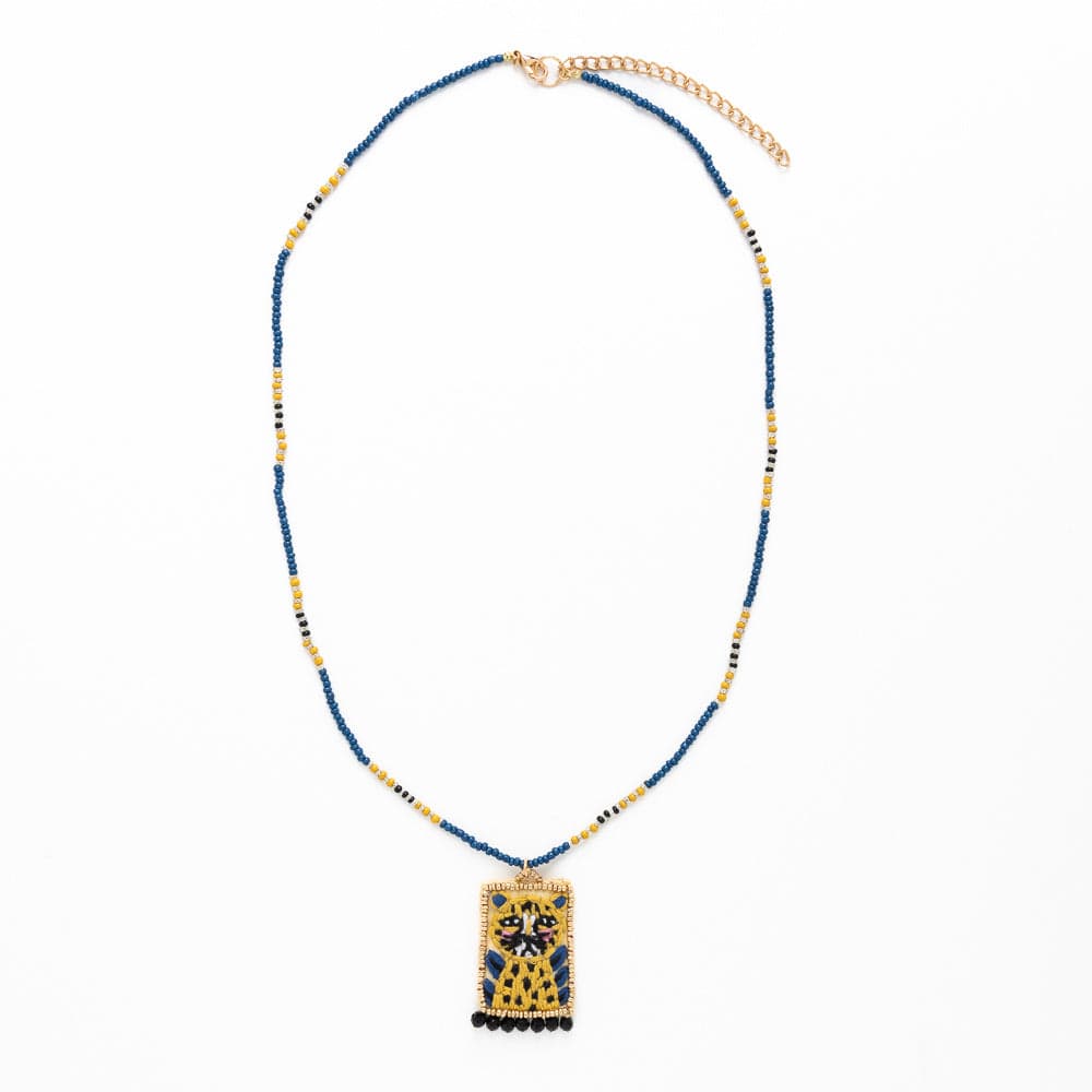Robin Beaded Necklace With Embroidered Cheetah Multicolor Wholesale