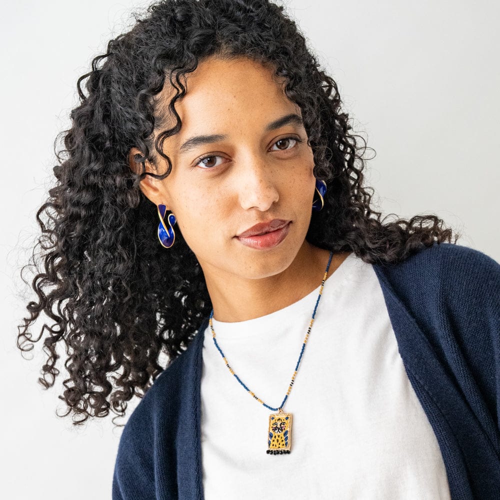 Robin Beaded Necklace With Embroidered Cheetah Multicolor Wholesale