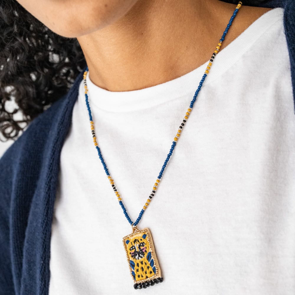 Robin Beaded Necklace With Embroidered Cheetah Multicolor Wholesale