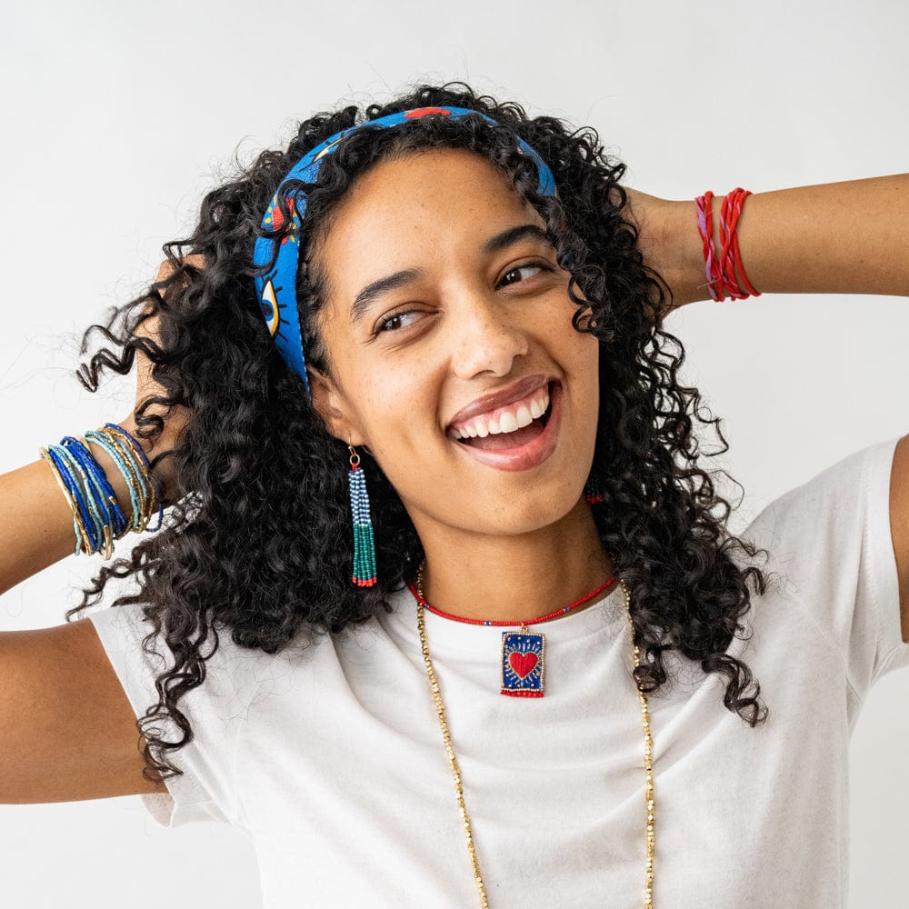 Robin Beaded Necklace With Embroidered Heart Red Wholesale