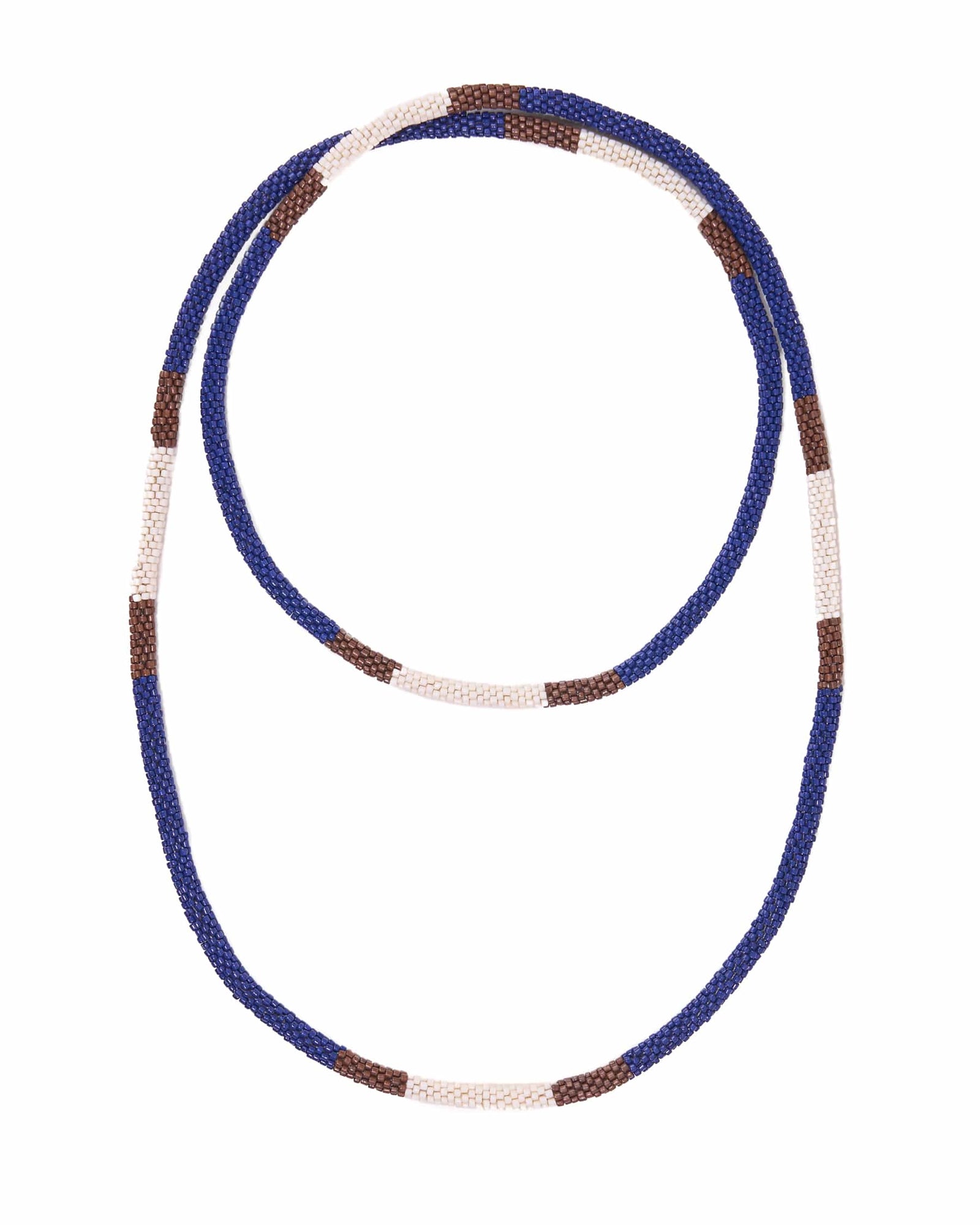Allie Seed Bead Long Necklace Brown, Blue, + Ivory
