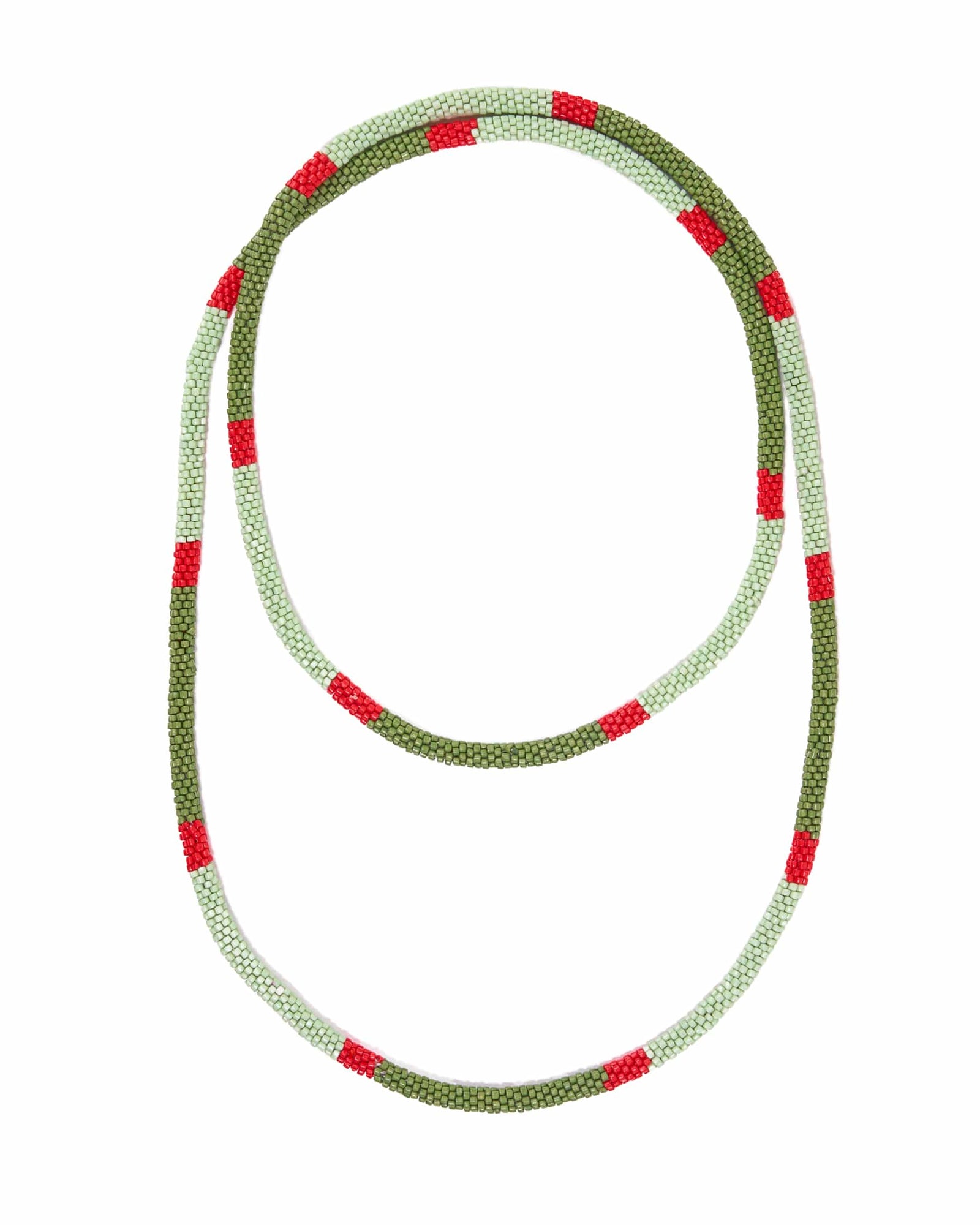 Allie Seed Bead Long Necklace Olive, Mint, + Red
