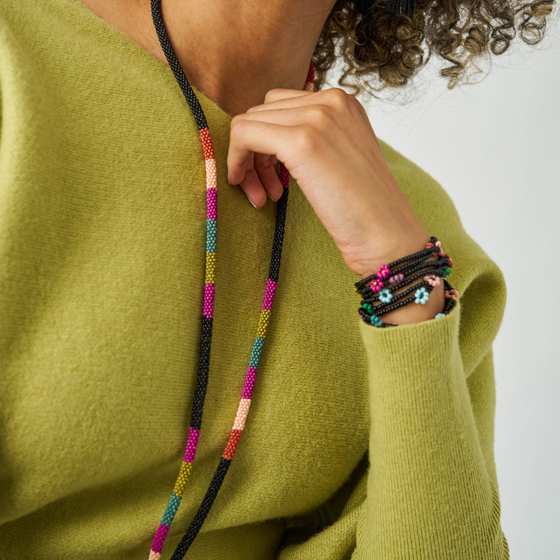 Allie Seed Bead Long Necklace Muted