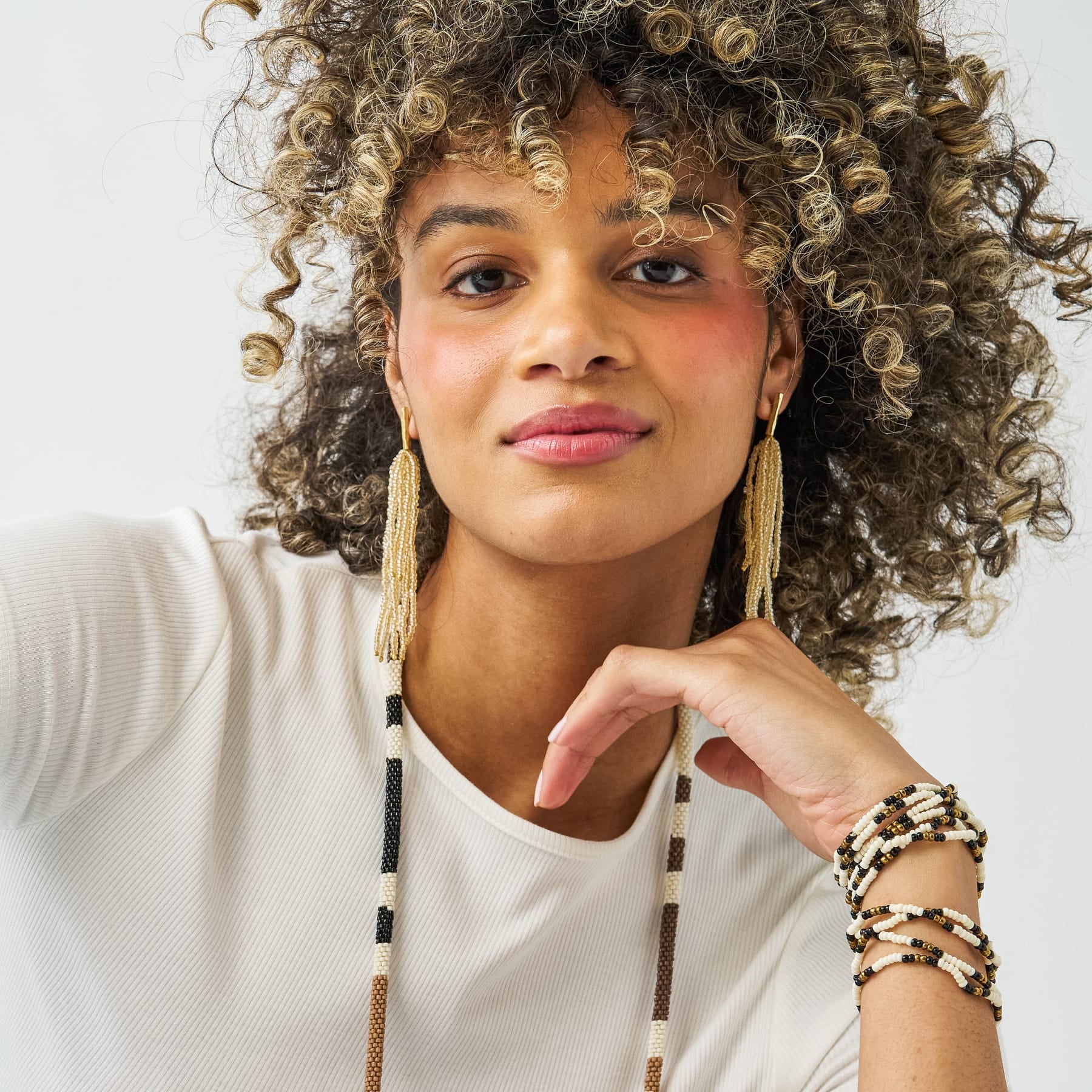 Allie Seed Bead Long Necklace Neutral