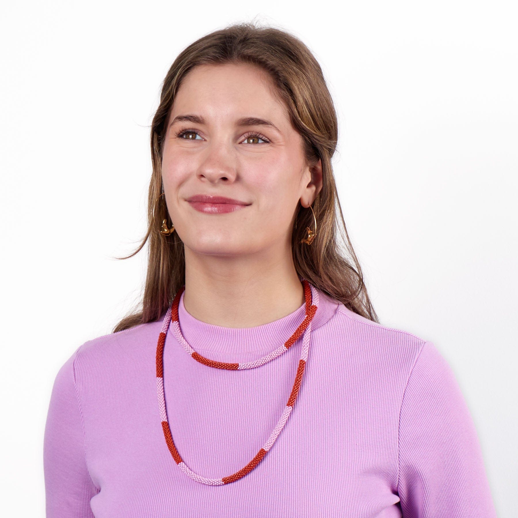 Allie Seed Bead Long Necklace Lavender + Rust Wholesale