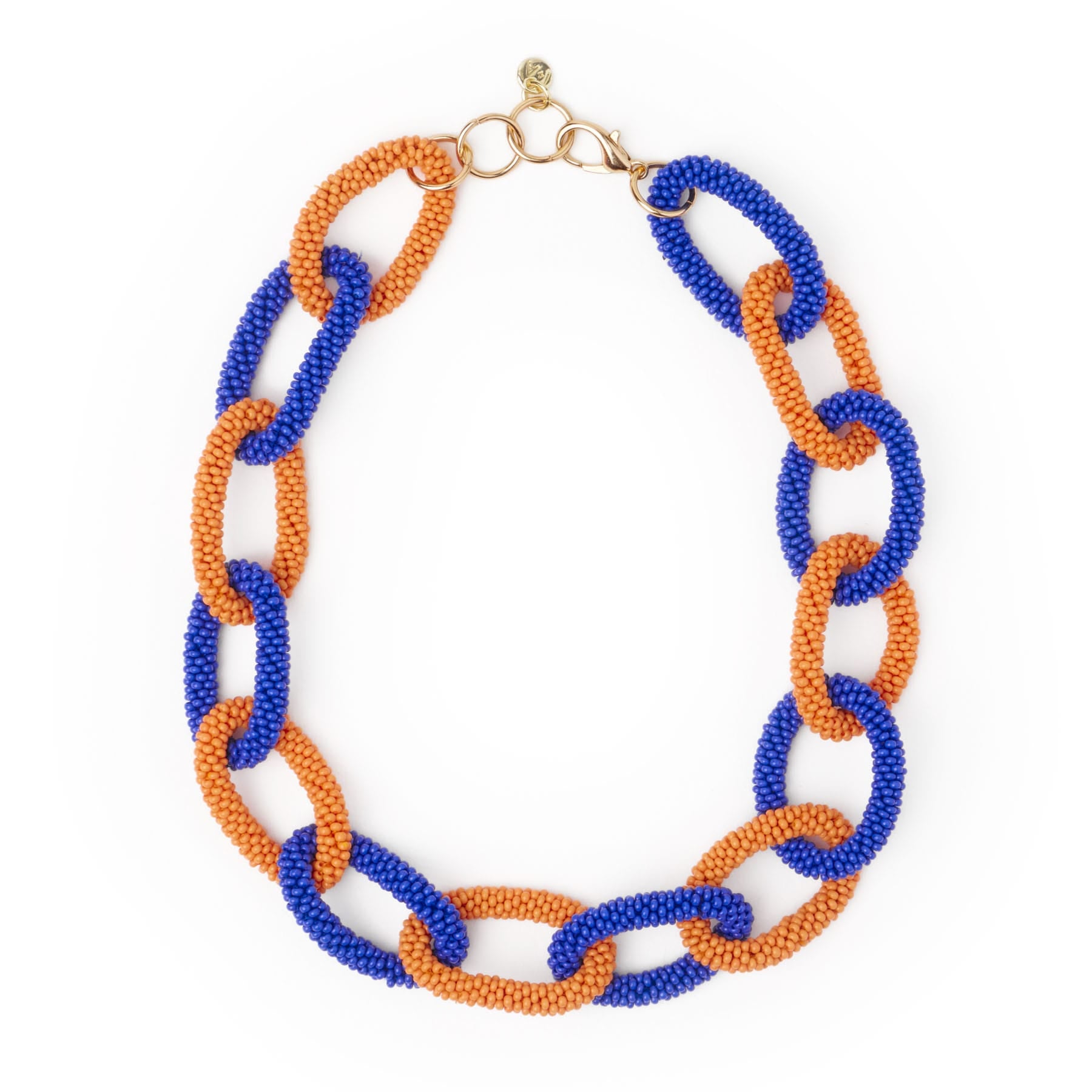 Game Day Chain Link Beaded Necklace Blue + Orange Wholesale