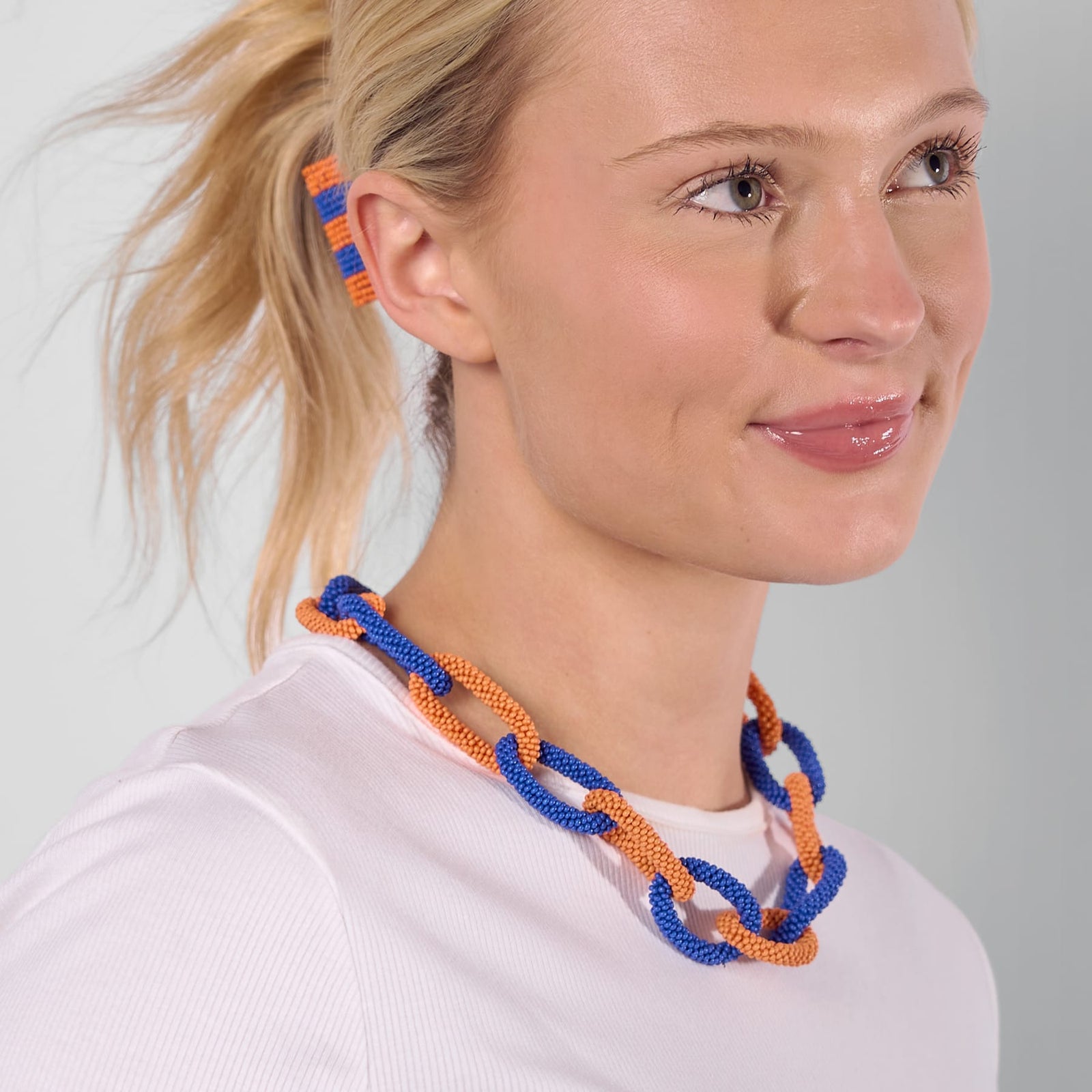Game Day Chain Link Beaded Necklace Blue + Orange Wholesale