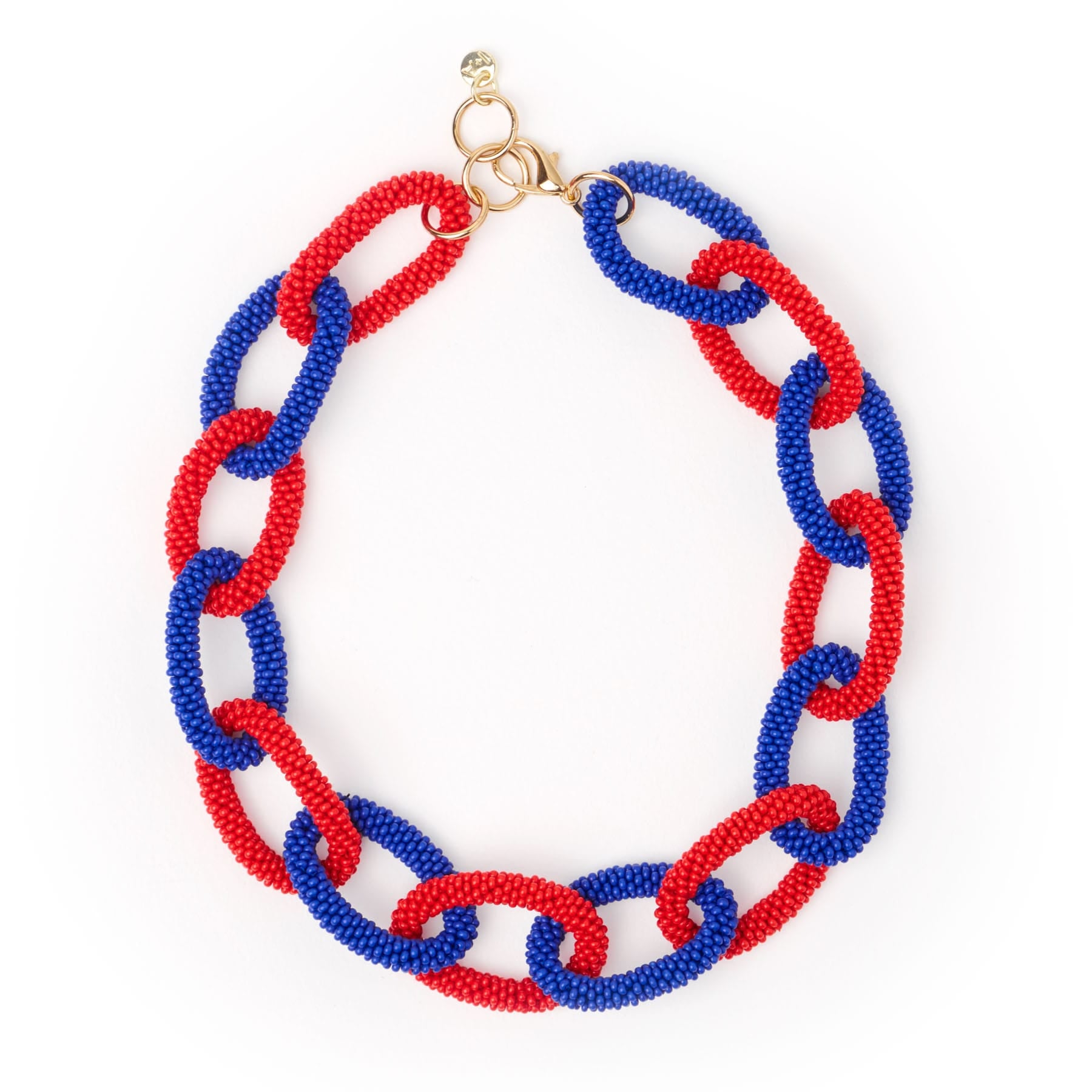 Game Day Chain Link Beaded Necklace Red + Blue Wholesale
