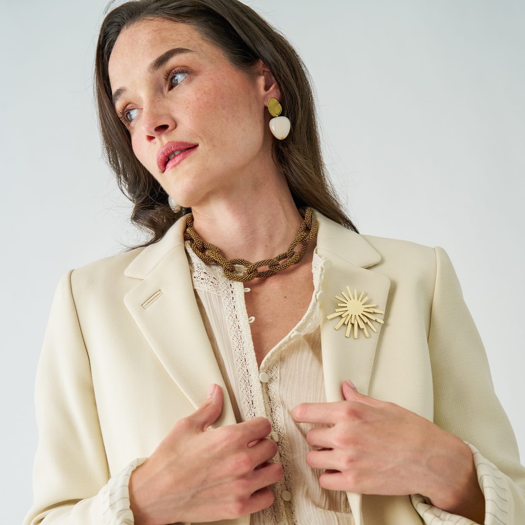 Jenna Chain Link Beaded Necklace Gold