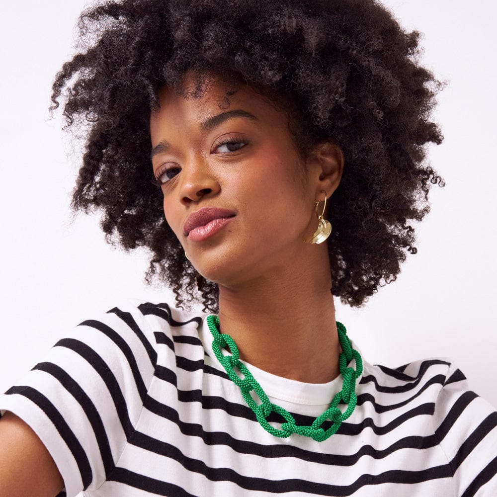Jenna Chain Link Beaded Necklace Kelly Green Wholesale