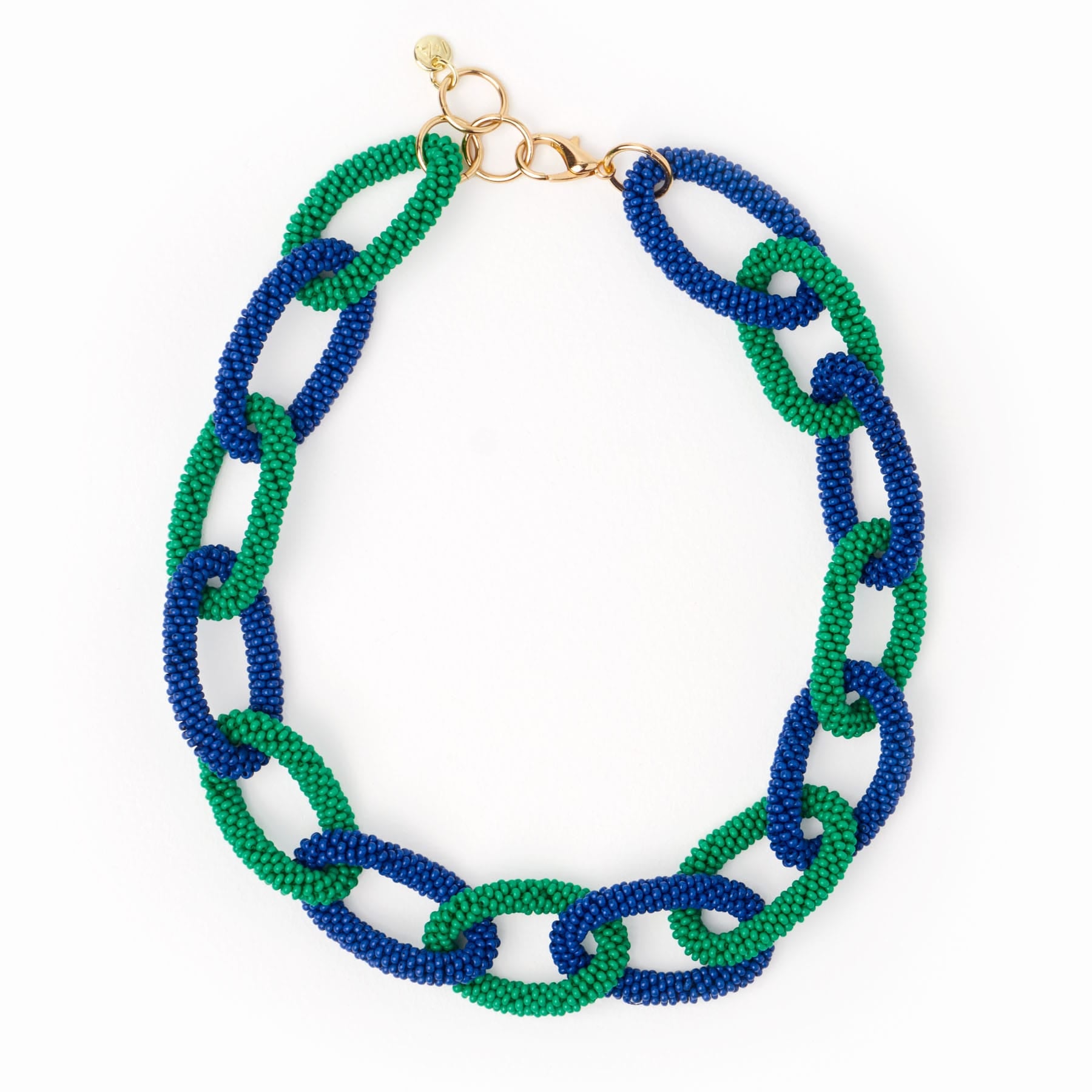 Game Day Chain Link Beaded Necklace Blue + Green Wholesale