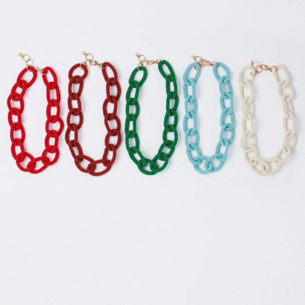 Jenna Chain Link Beaded Necklace Light Blue Wholesale