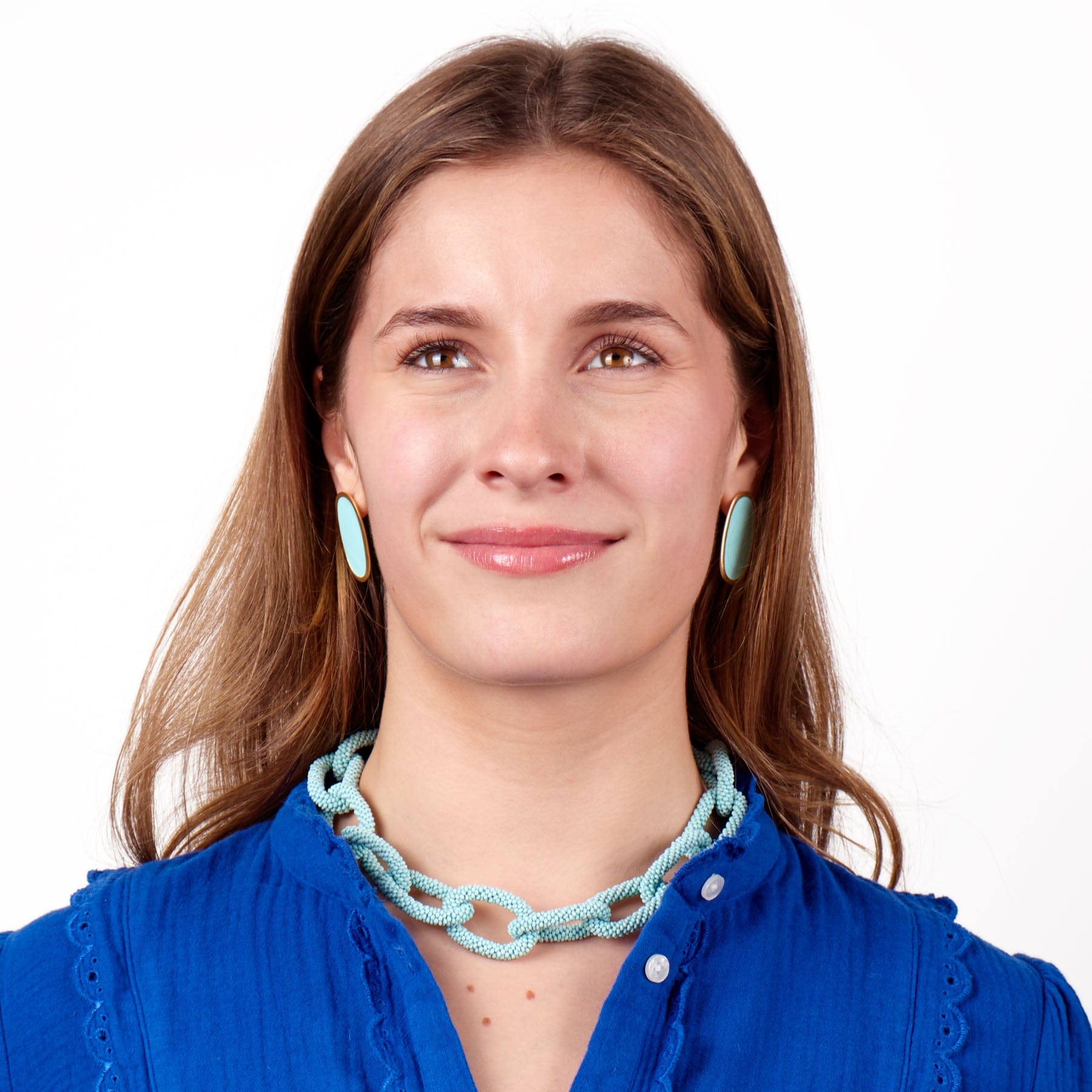 Jenna Chain Link Beaded Necklace Light Blue Wholesale