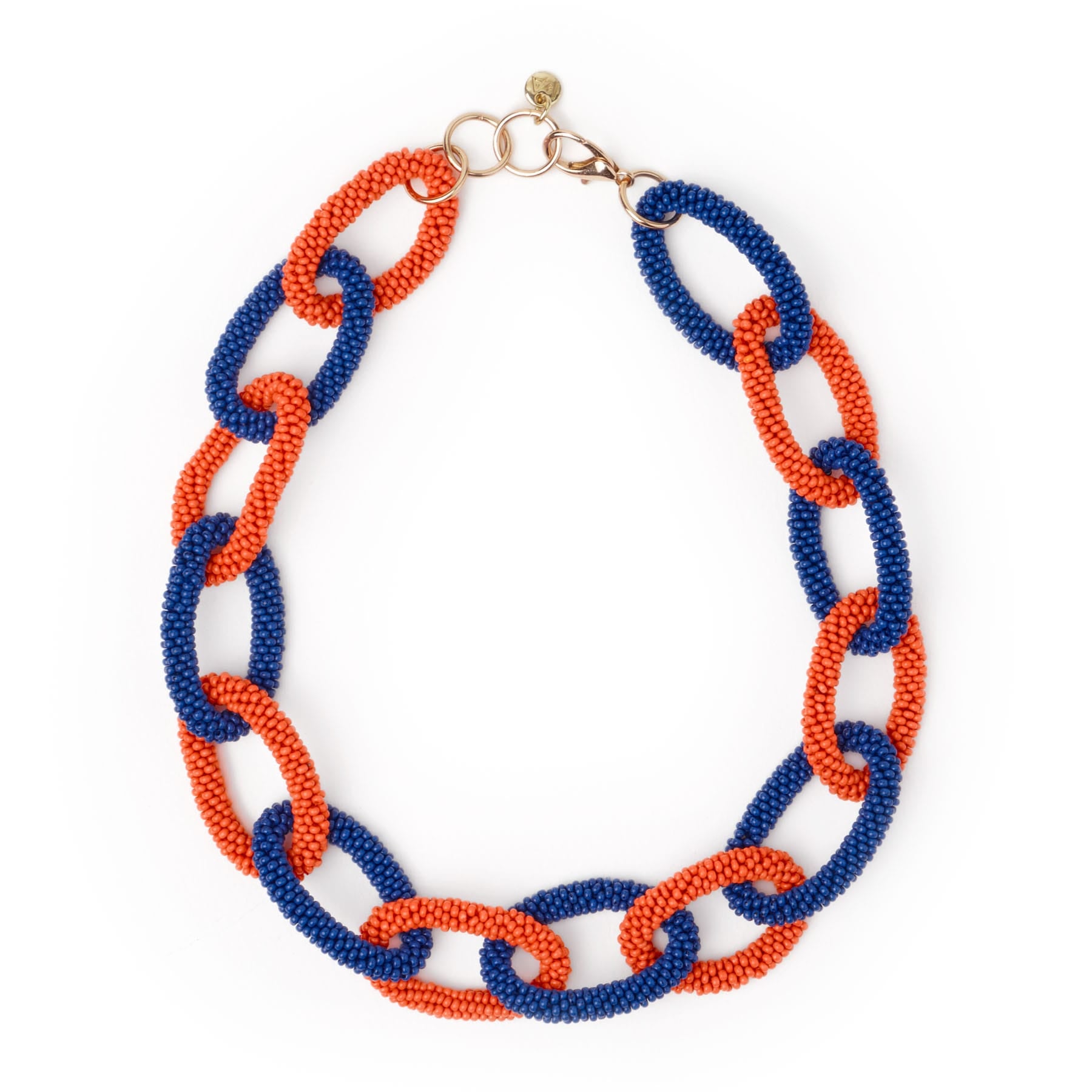 Game Day Chain Link Beaded Necklace Navy + Orange Wholesale