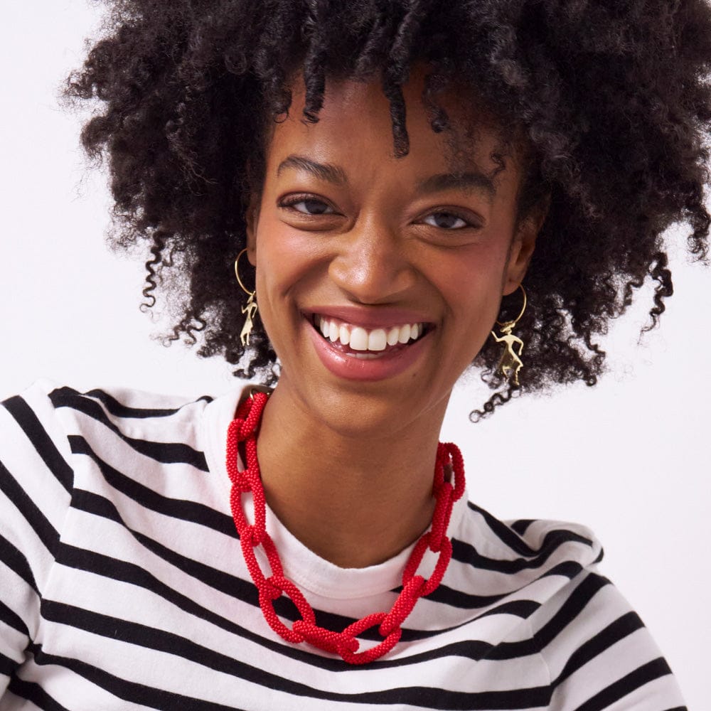 Jenna Chain Link Beaded Necklace Red Wholesale