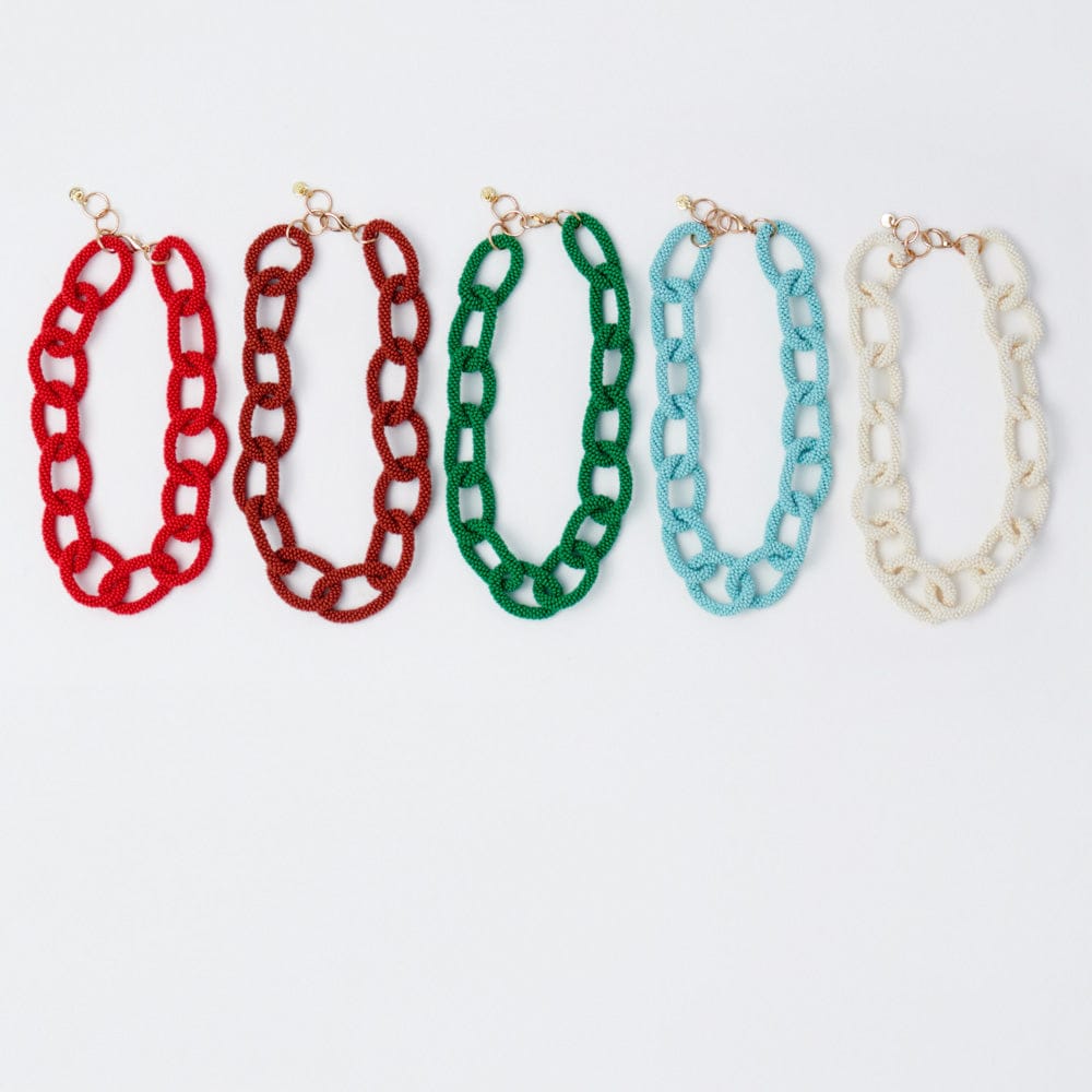Jenna Chain Link Beaded Necklace Red Wholesale