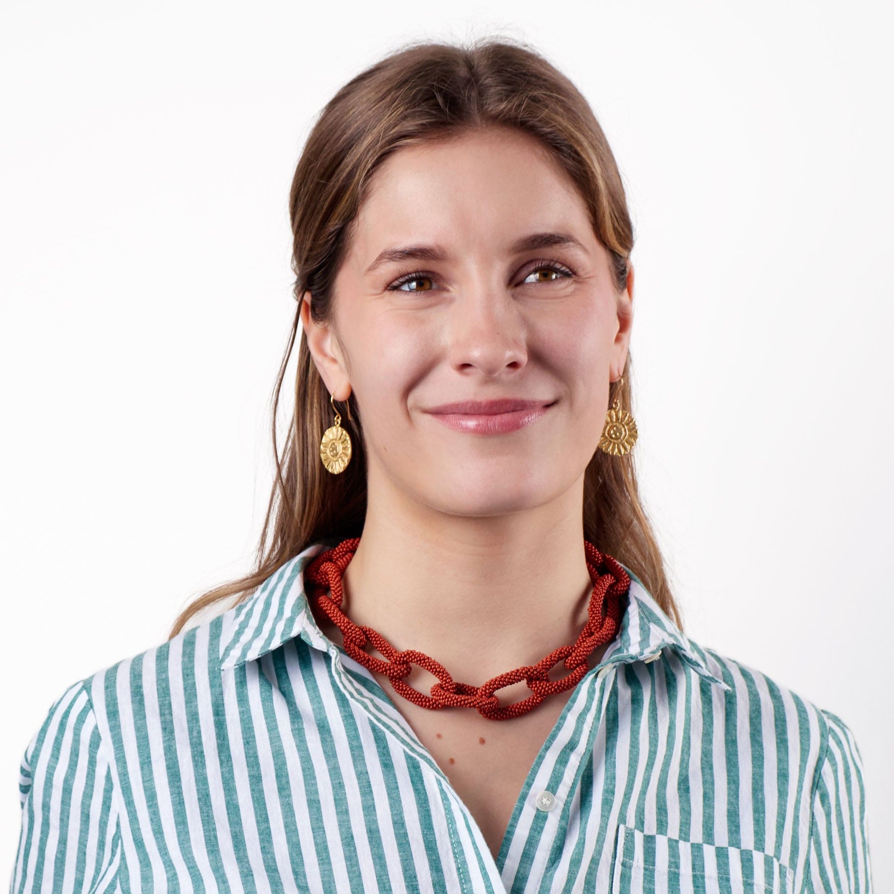 Jenna Chain Link Beaded Necklace Rust Wholesale