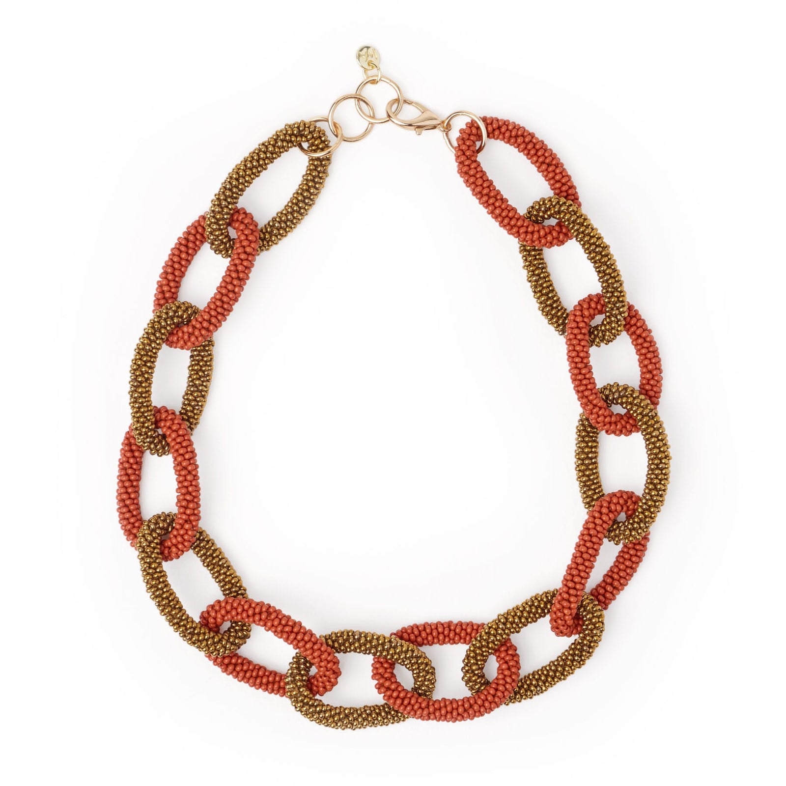 Game Day Chain Link Beaded Necklace Burnt Orange + Gold Wholesale