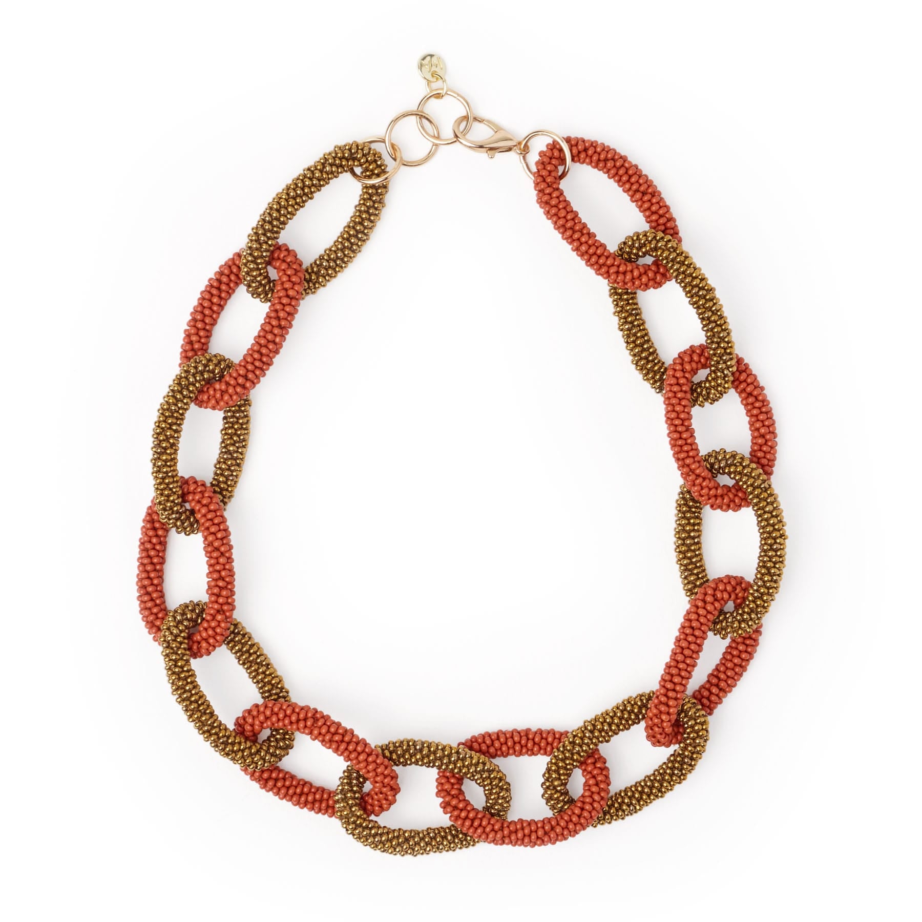 Game Day Chain Link Beaded Necklace Burnt Orange + Gold Wholesale