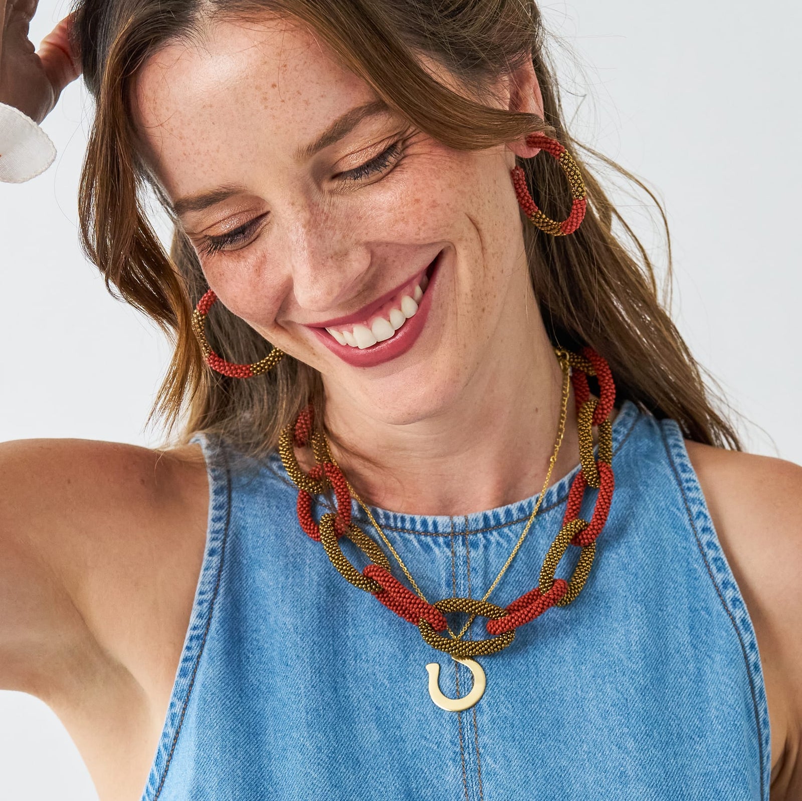 Game Day Chain Link Beaded Necklace Burnt Orange + Gold Wholesale