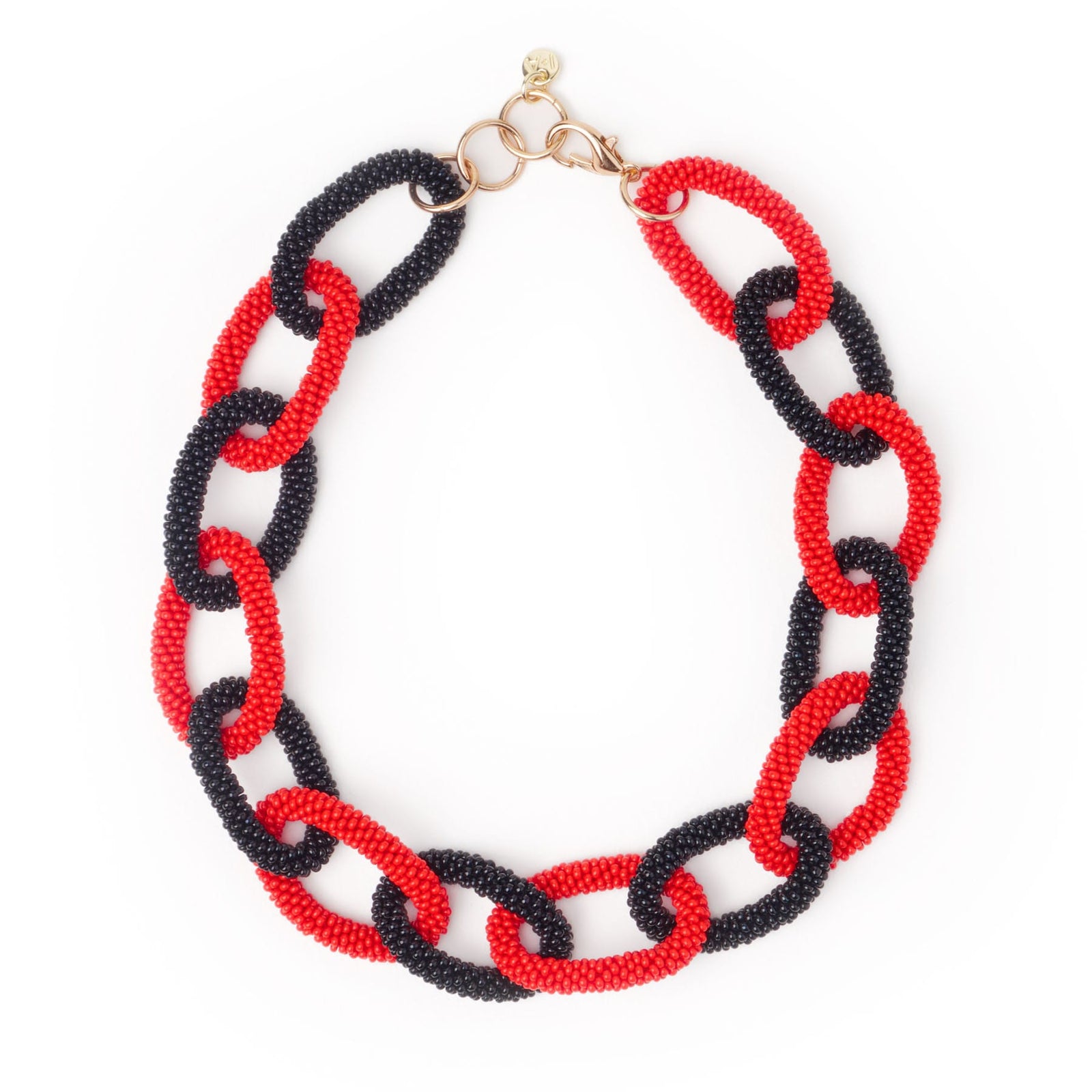Game Day Chain Link Beaded Necklace Red + Black Wholesale