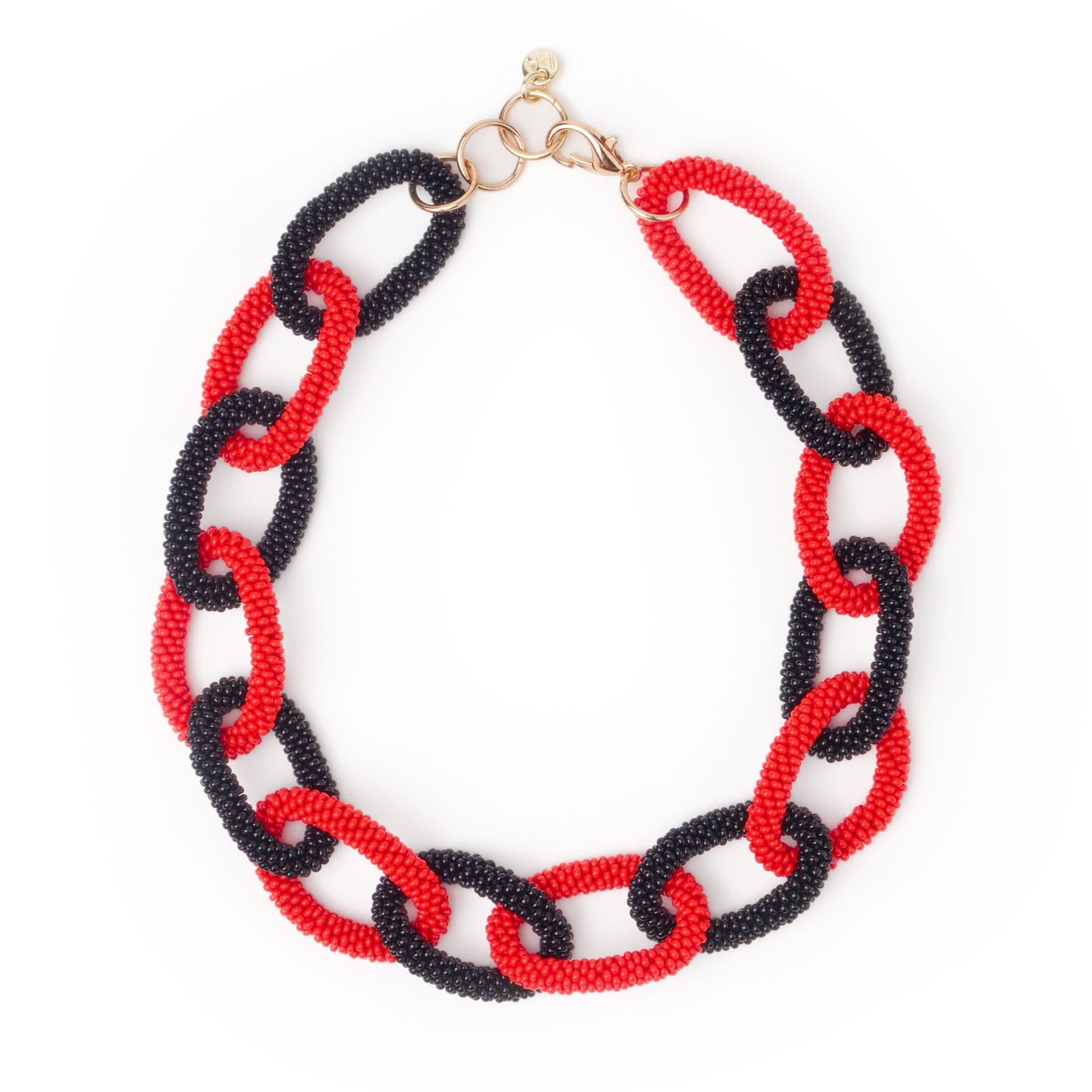Game Day Chain Link Beaded Necklace Red + Black Wholesale