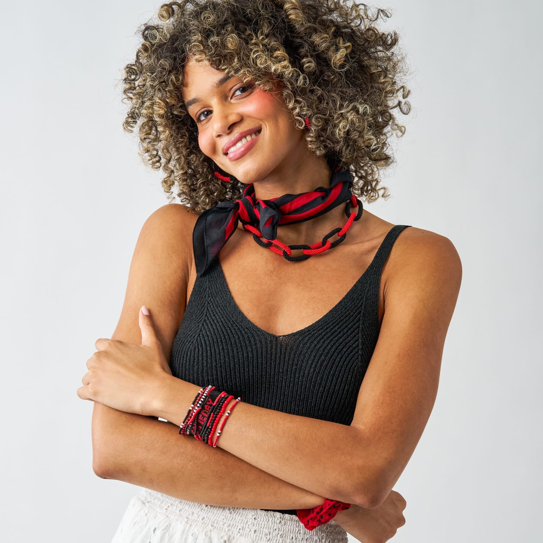 Game Day Chain Link Beaded Necklace Red + Black Wholesale