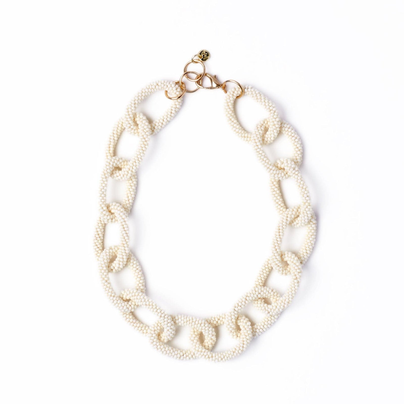 Jenna Chain Link Beaded Necklace Ivory Wholesale