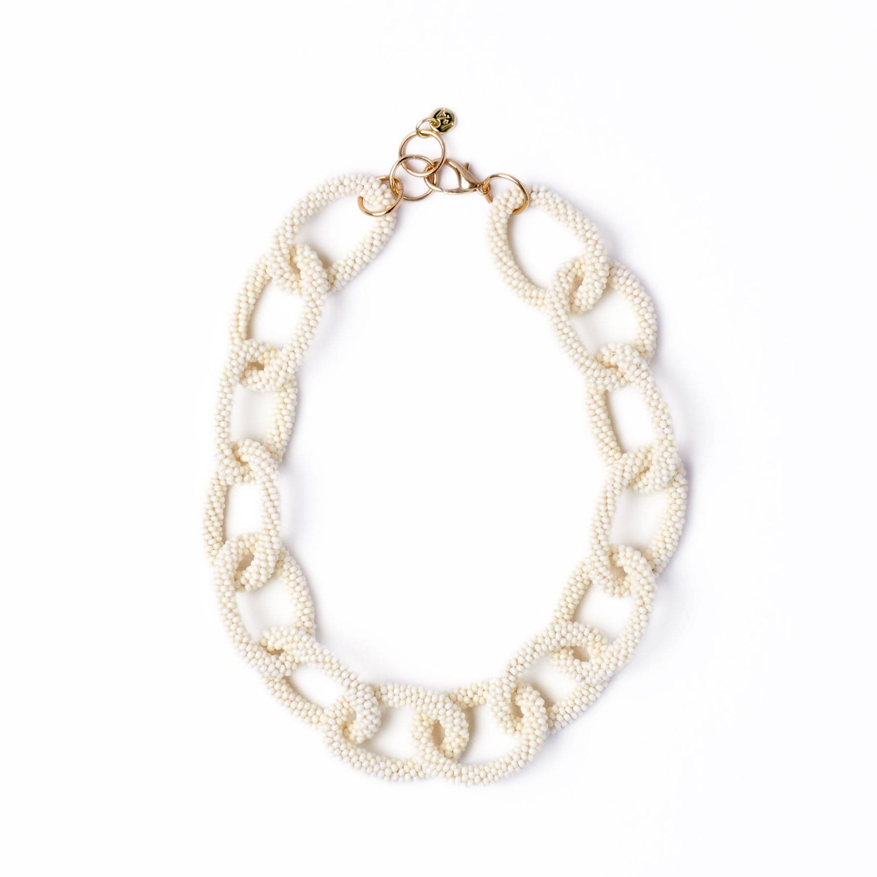 Jenna Chain Link Beaded Necklace Ivory Wholesale