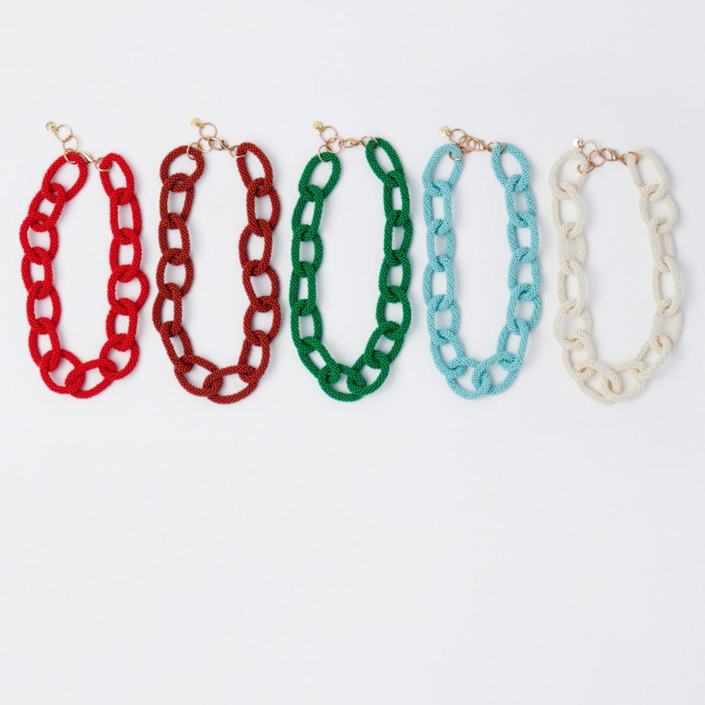 Jenna Chain Link Beaded Necklace Ivory Wholesale