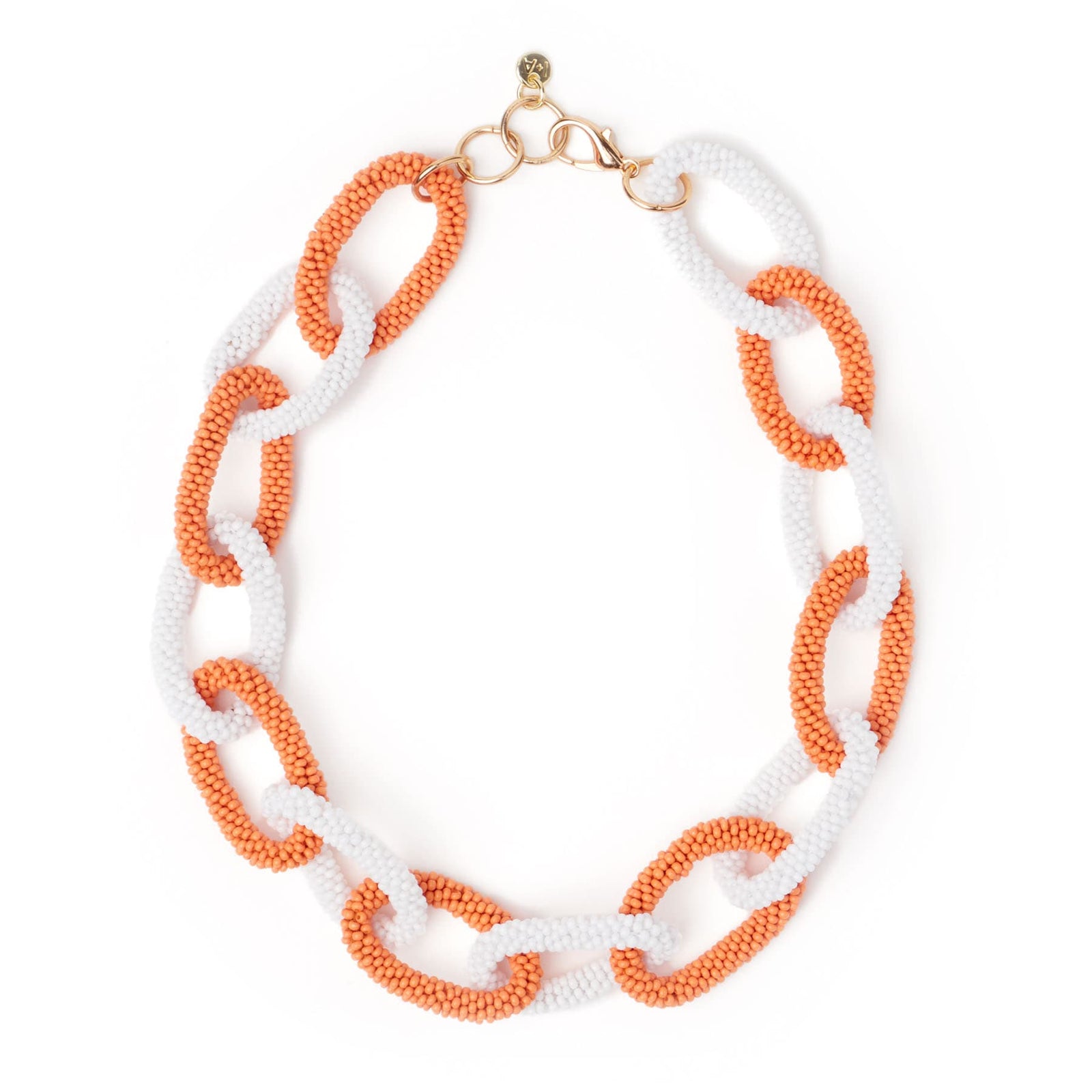 Game Day Chain Link Beaded Necklace Orange + White Wholesale