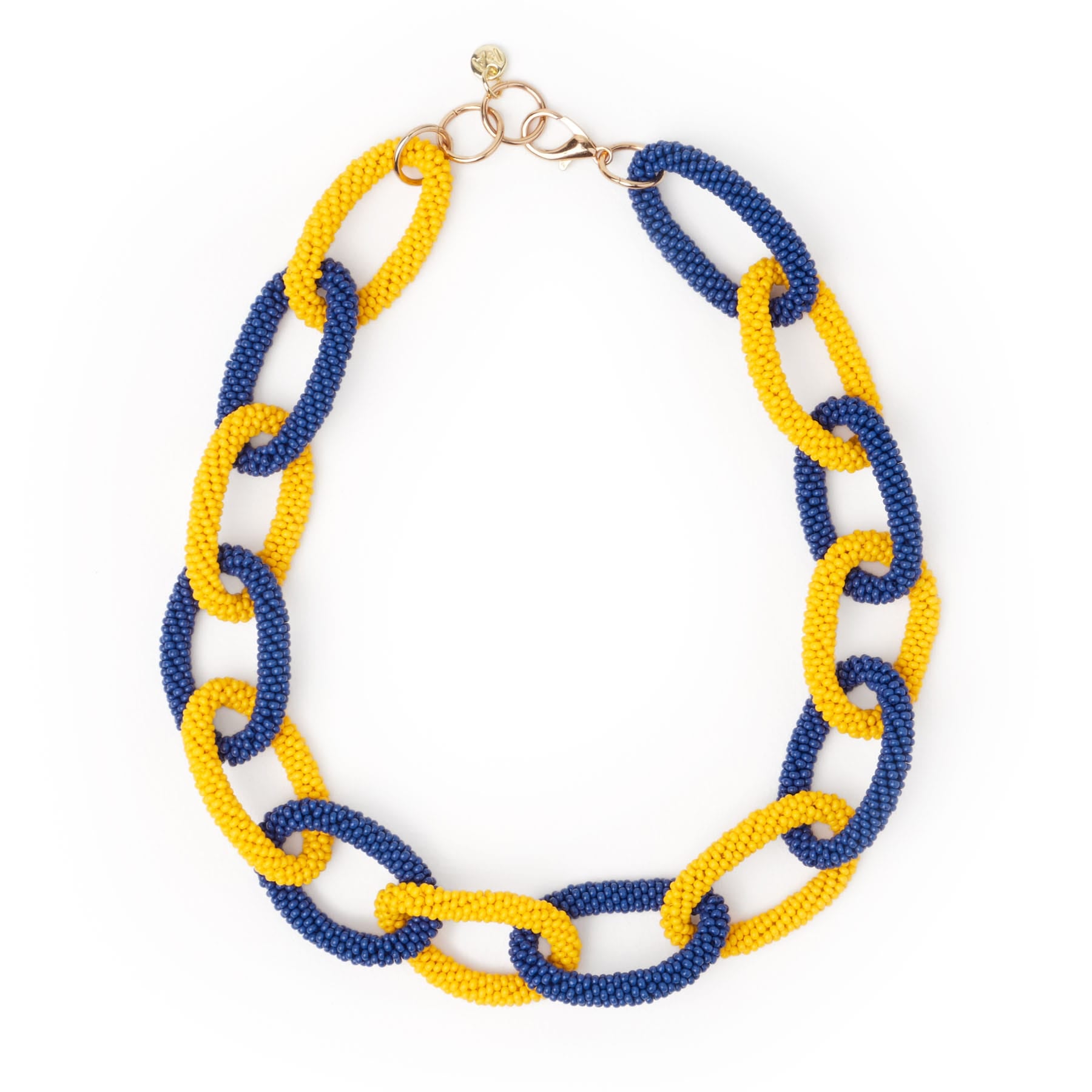 Game Day Chain Link Beaded Necklace Yellow + Navy Wholesale