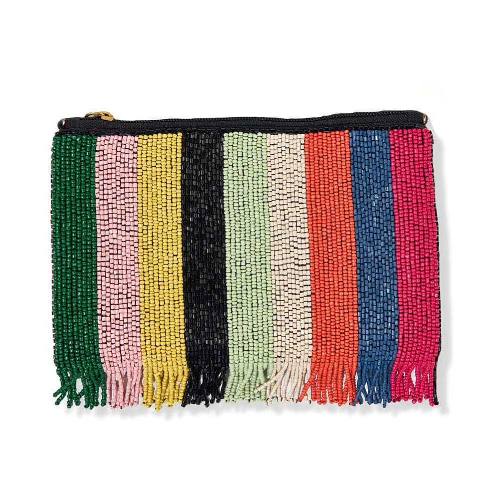 Margaret Striped With Fringe Luxe Beaded Clutch Multicolor Wholesale