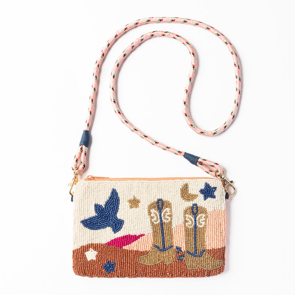 Leila Boot Seed Bead Clutch With Strap