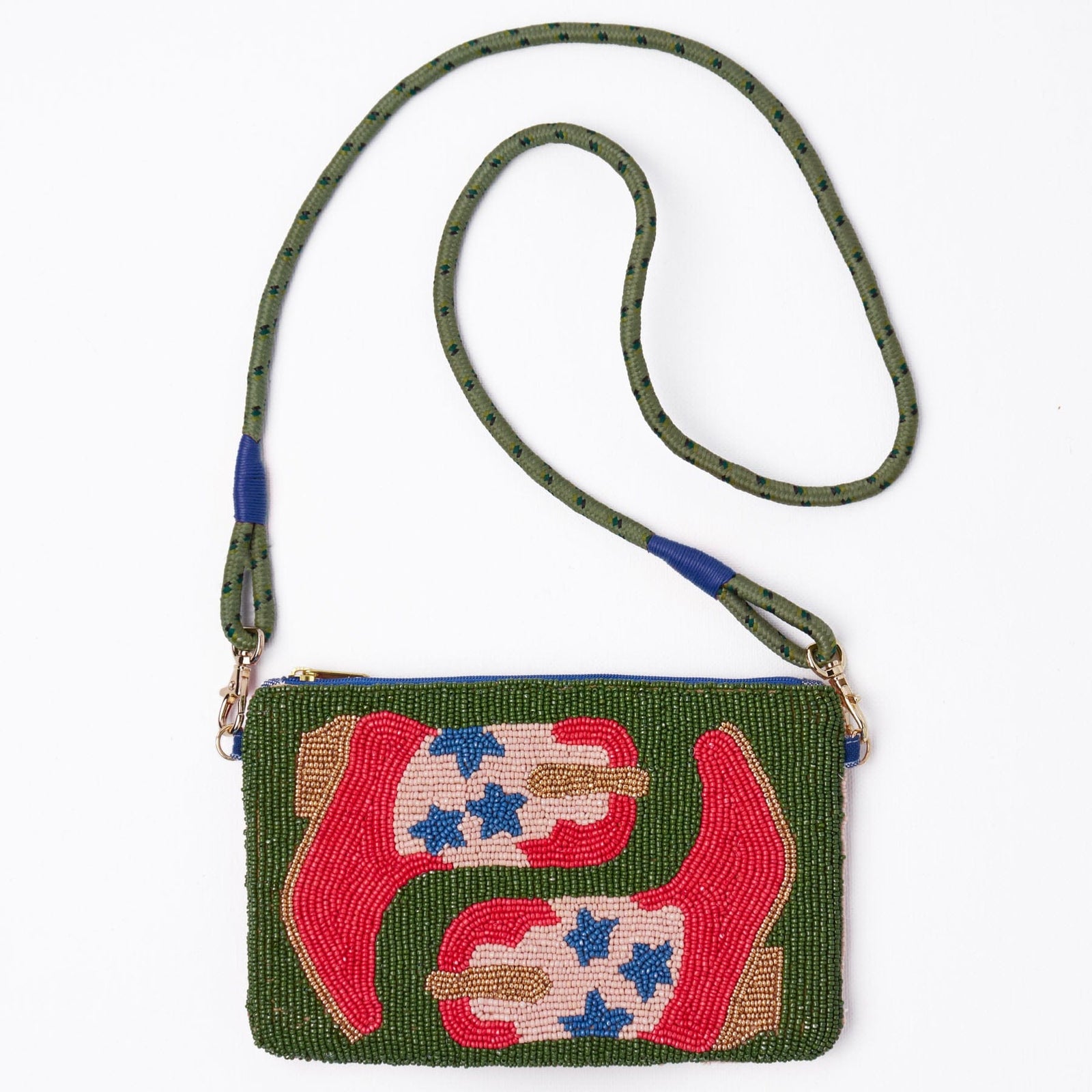 Leila Red Boots Seed Bead Clutch With Strap Wholesale