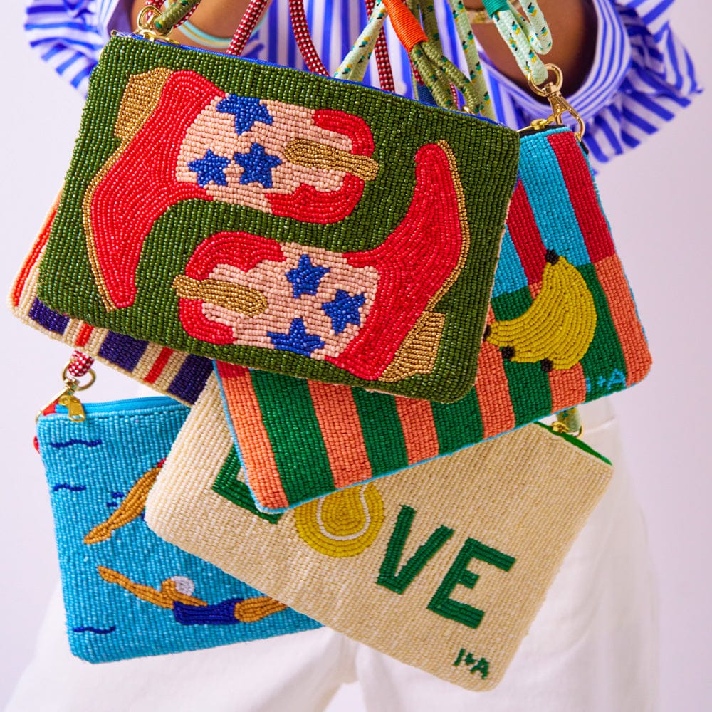 Leila Red Boots Seed Bead Clutch With Strap Wholesale