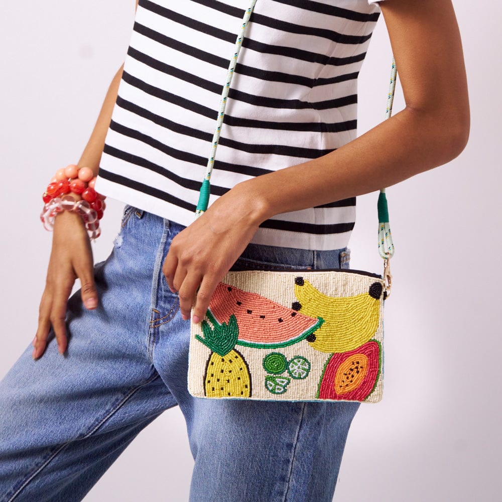 Leila Mixed Fruit Seed Bead Clutch With Strap Wholesale