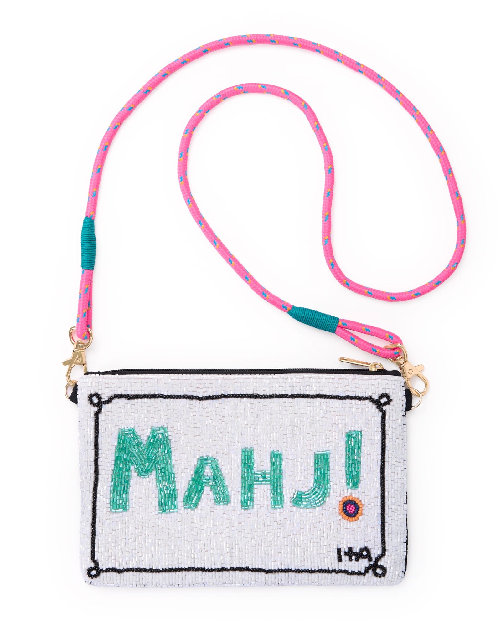 Leila Mahjong Seed Bead Clutch With Strap